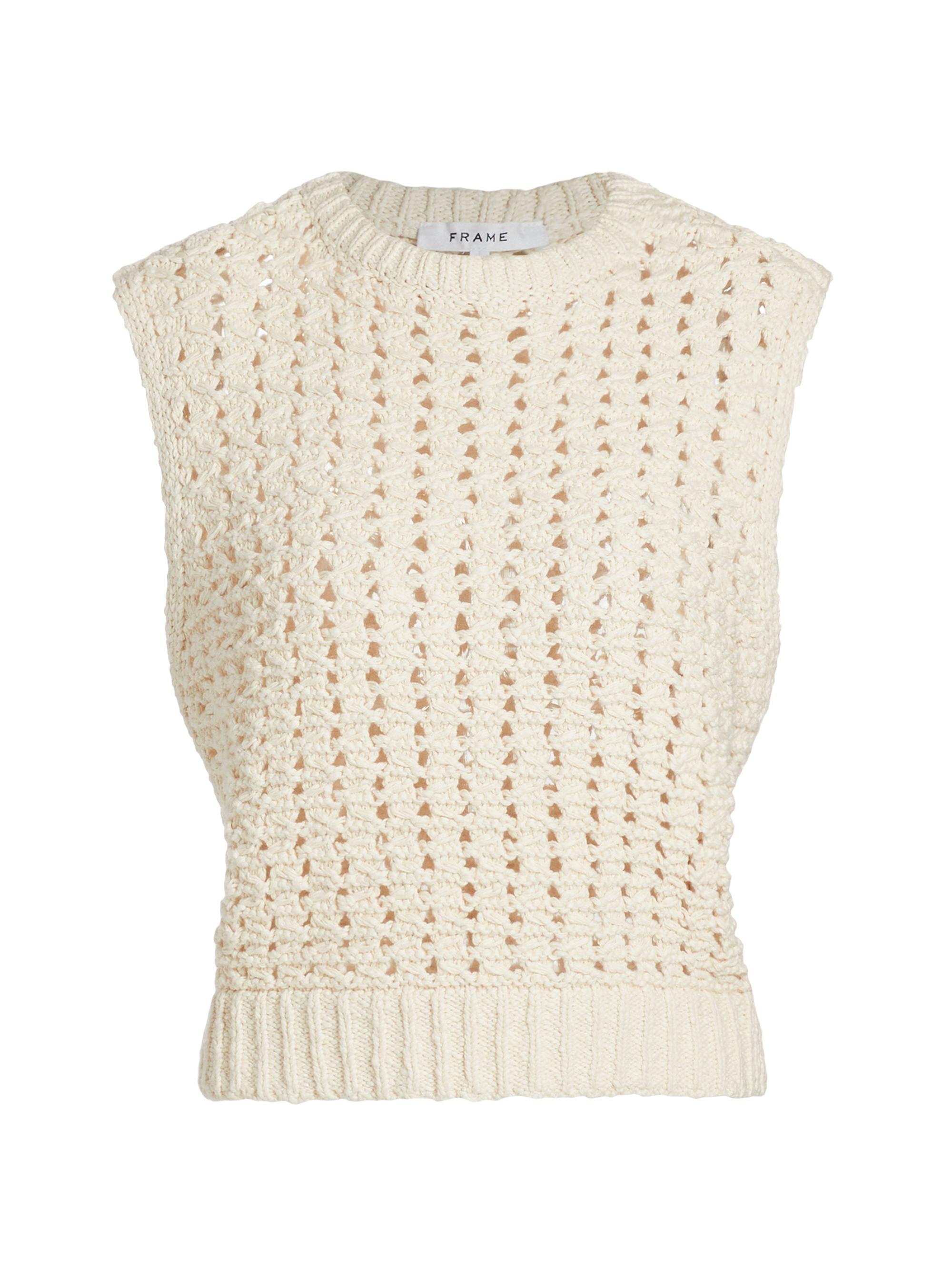 Frame Women's Cotton Crochet Sleeveless Sweater - Cream