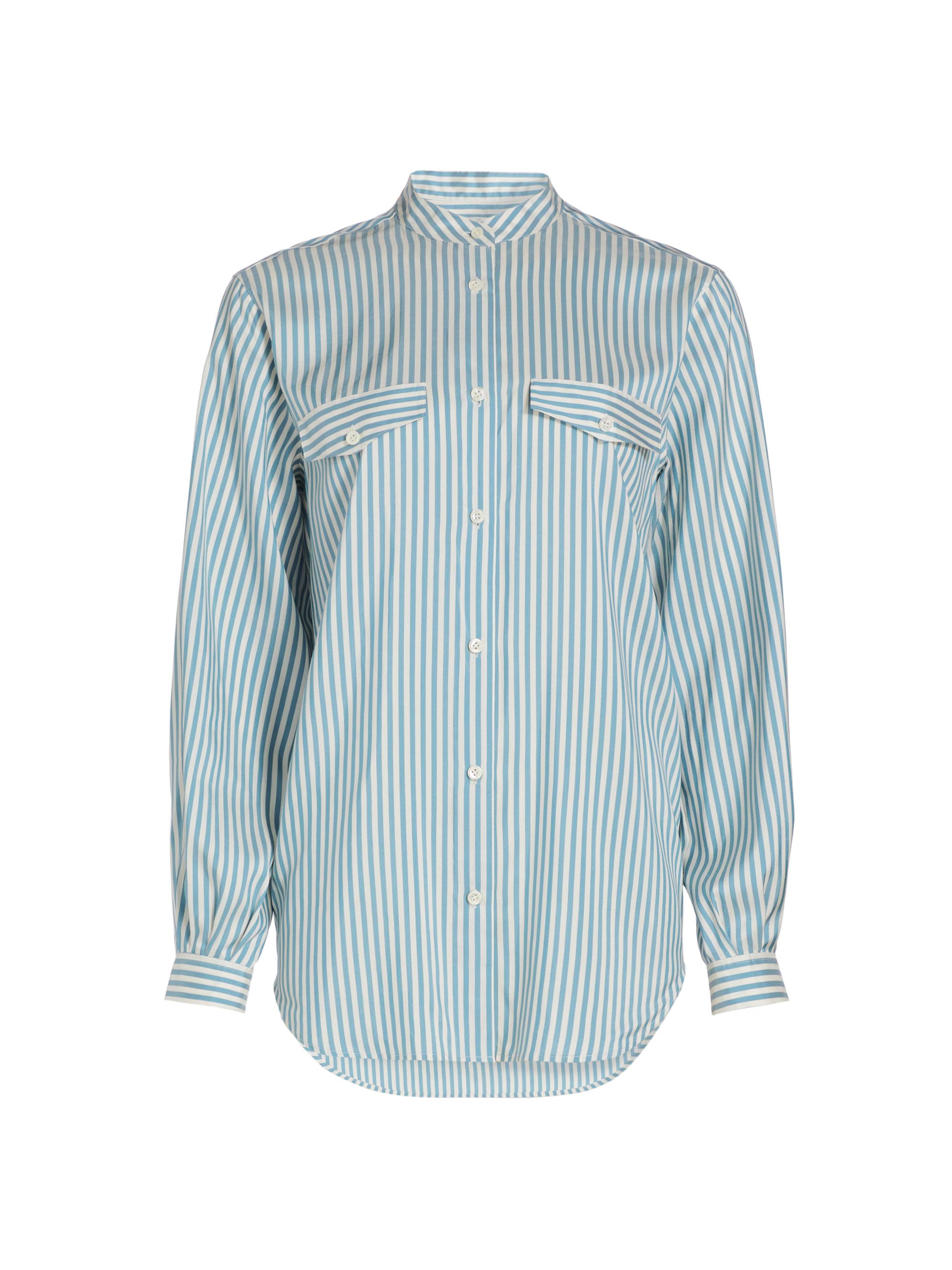 Frame Women's Femme Pocket Striped Silk Shirt - Sky Blue Multi