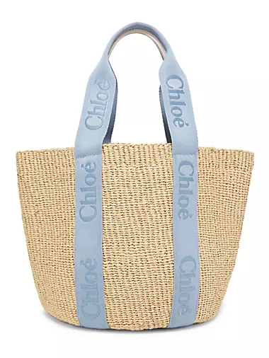 Woody Leather-Trimmed Basket Tote Bag