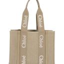Medium Woody Linen Tote Shoulder Bag