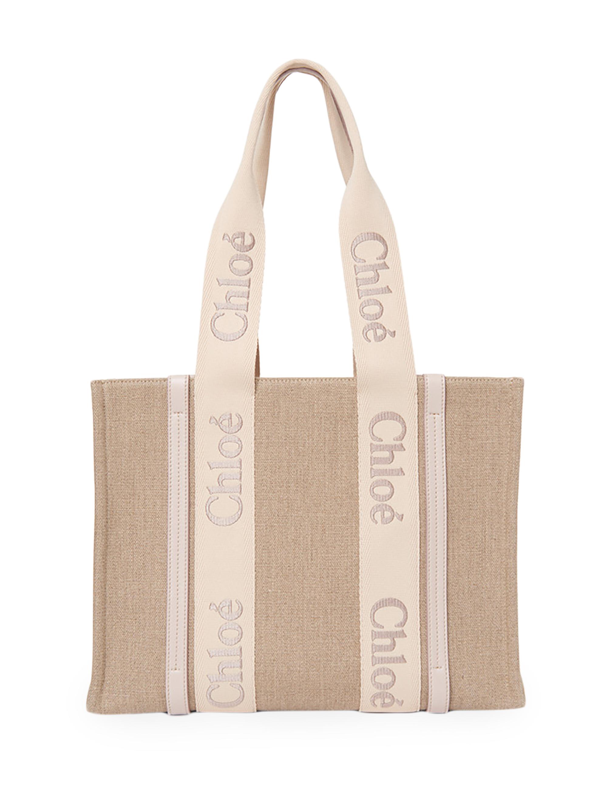 Chloé Women's  Woody Linen Tote Shoulder Bag - Wild Grey
