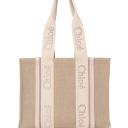 Medium Woody Linen Tote Shoulder Bag
