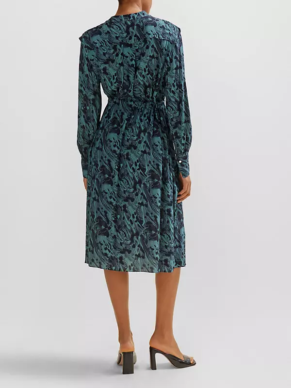 Abstract-Printed Dress with Drawcord Waist