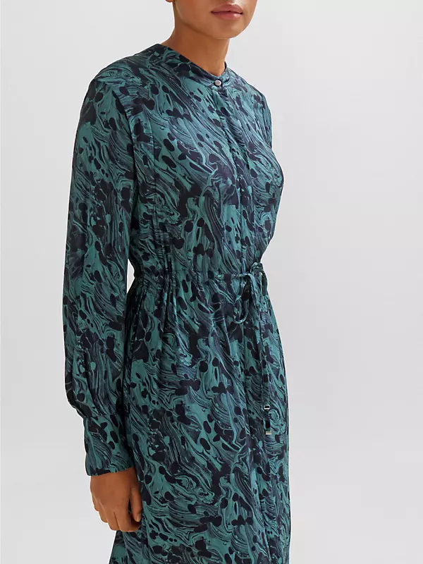 Abstract-Printed Dress with Drawcord Waist