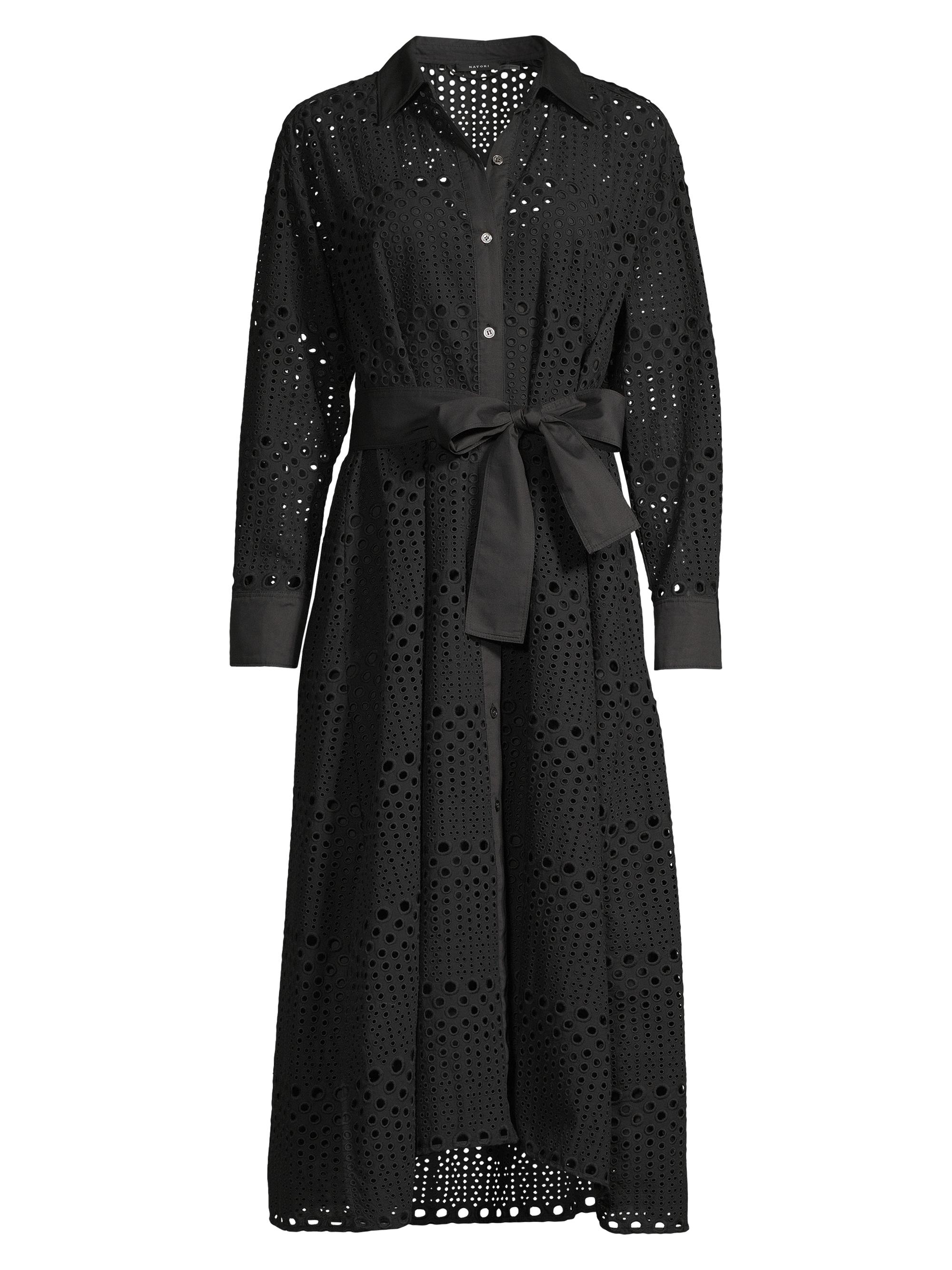Natori Women's Round Eyelet Cotton Shirtdress - Black