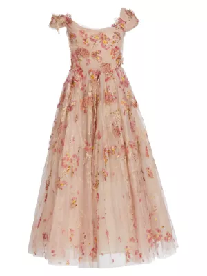 Marchesa Women's Floral Off-The-Shoulder Cocktail Maxi Dress - Blush