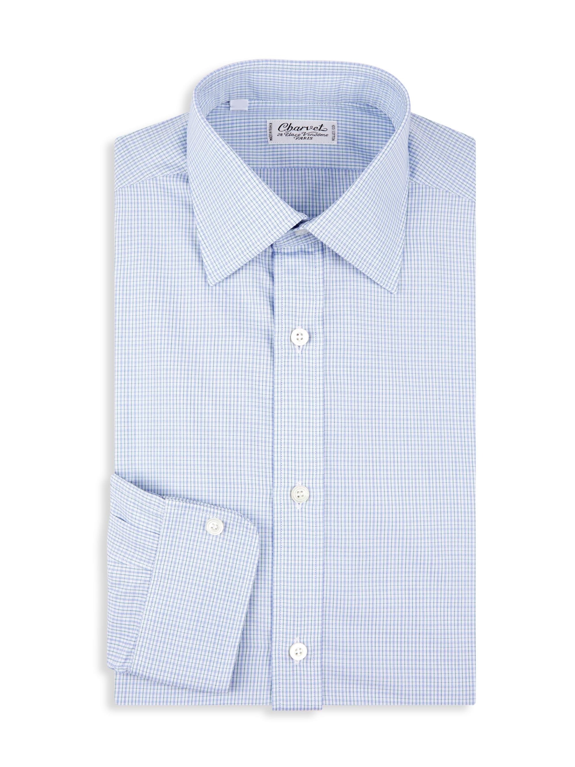Charvet Men's Check Cotton Dress Shirt - Blue Green