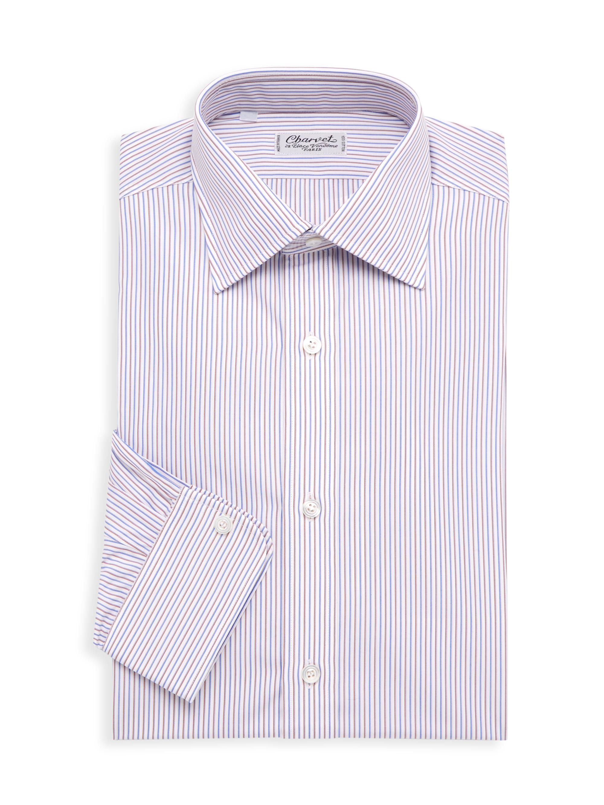 Charvet Men's Striped Cotton Dress Shirt - Tan