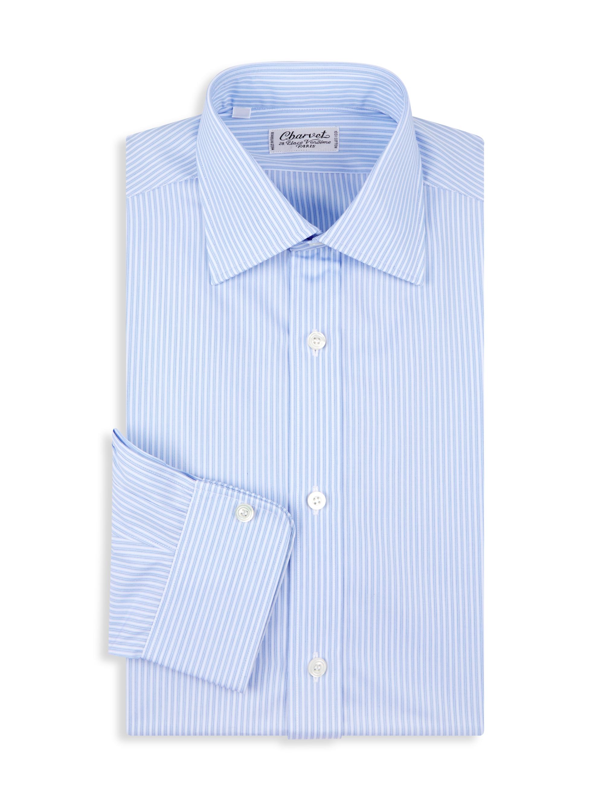Charvet Men's Pinstriped Cotton Dress Shirt - Blue