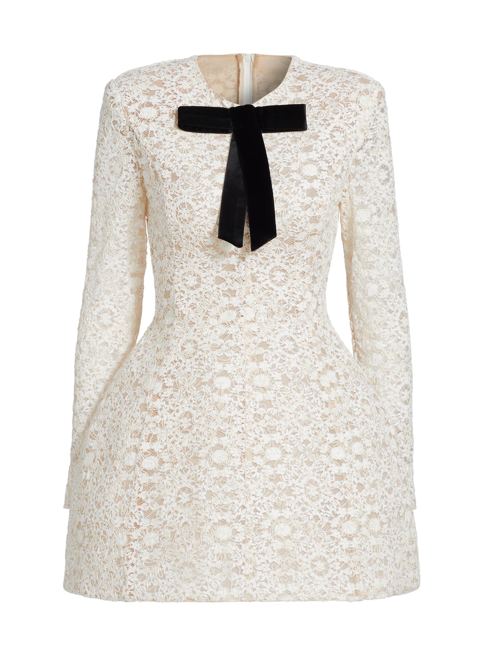 white mini dress black bow Bronx Banco Courtney Blanc Lace Minidress Size:Petite absorbent Are you ready Web Default Collection_Heels & Wedges Luxury Black and Gold