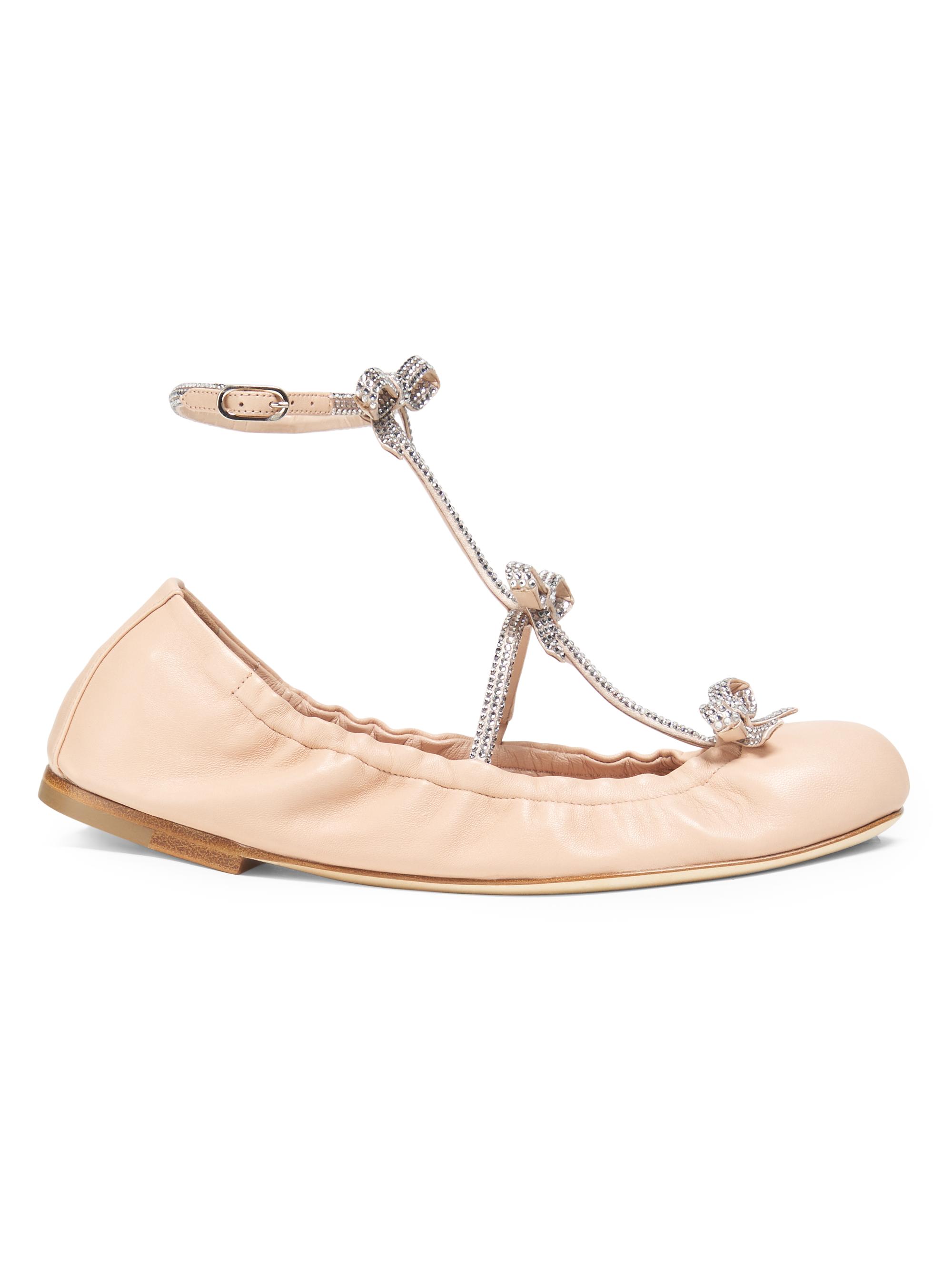 René Caovilla Women's Triple Bow Crystal-Embellished Ballet Flats - Beige