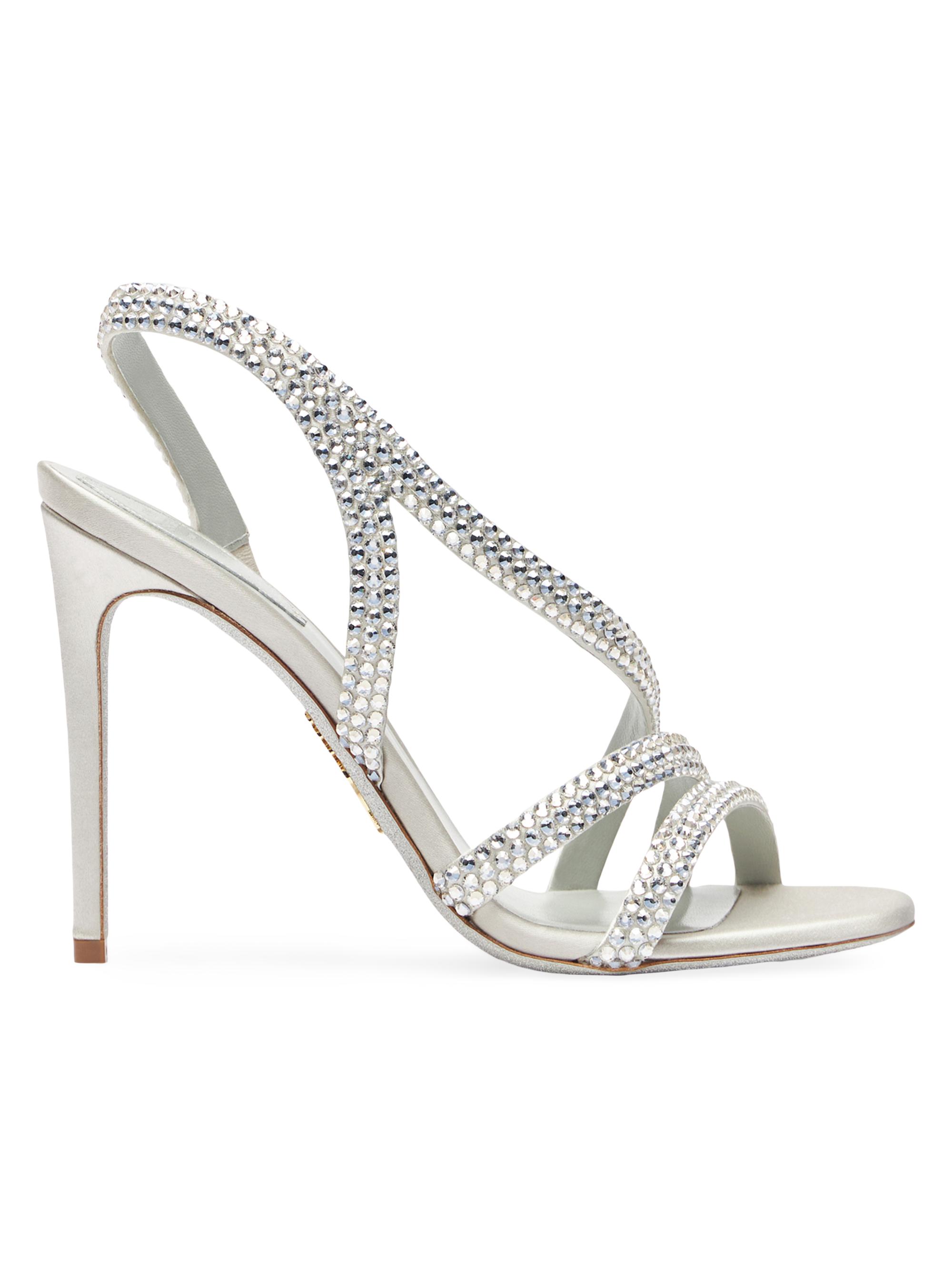 René Caovilla Women's Juniper 105MM Crystal-Embellished Satin Slingback Sandals - Grey