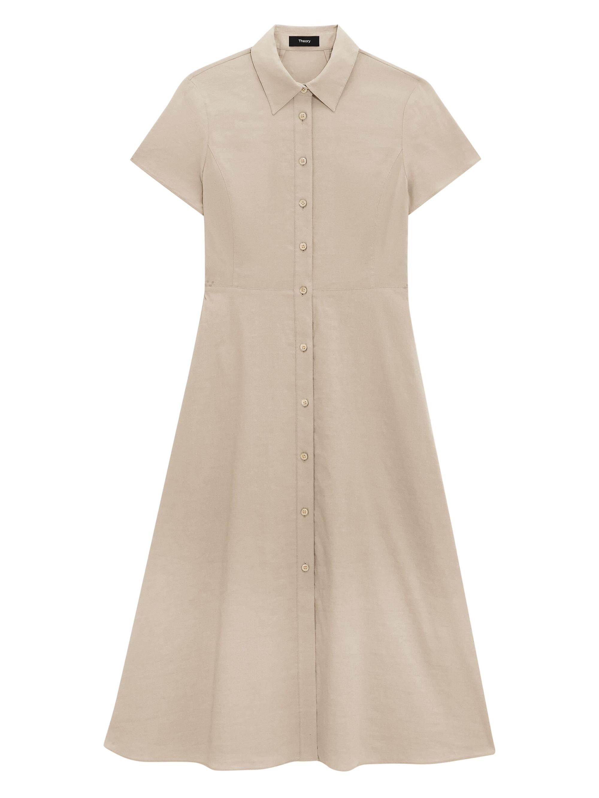 Theory Women's Linen-Blend Midi-Shirtdress - Soft Taupe