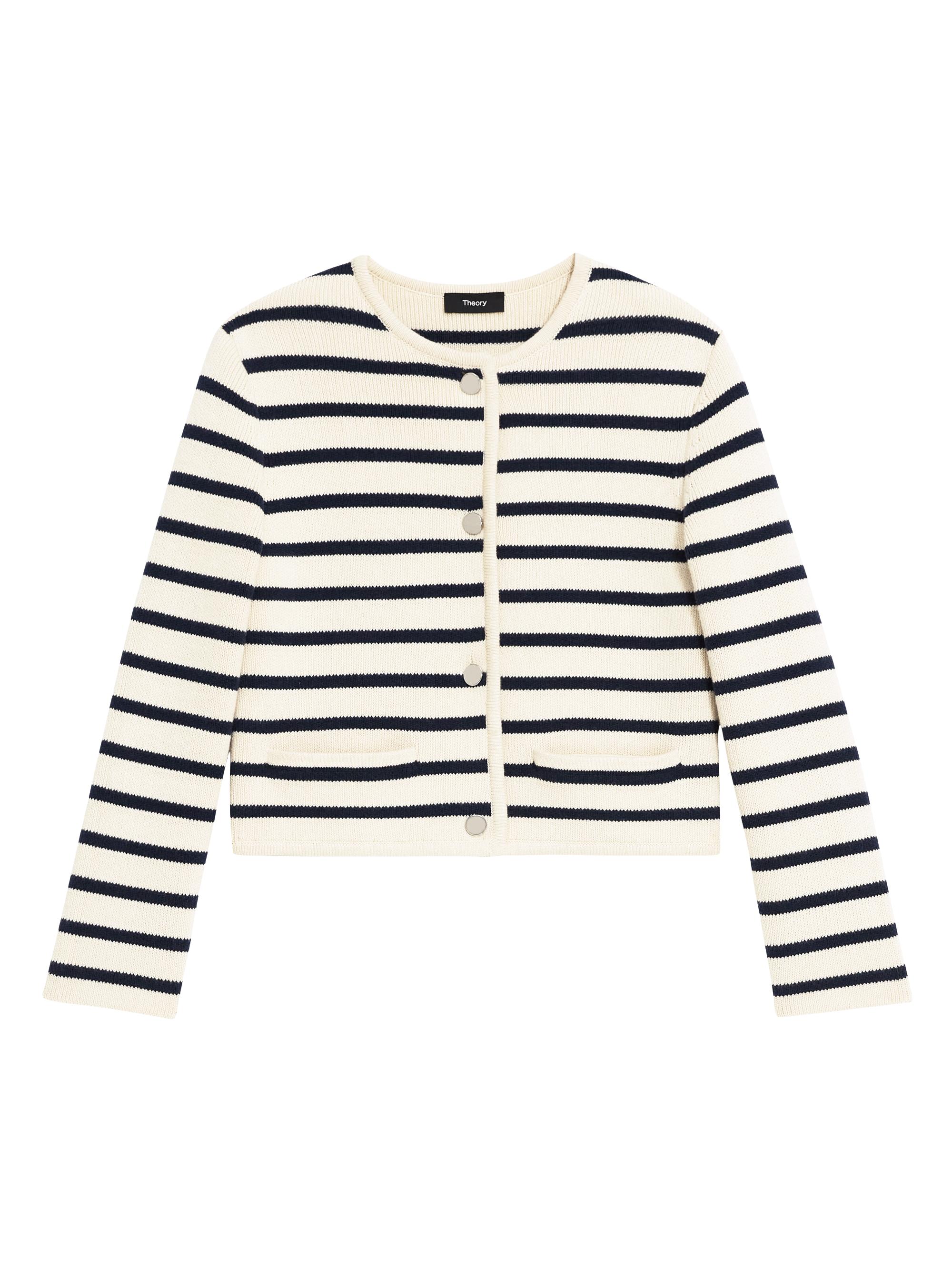 Theory Women's Striped Knit Cotton Jacket - Cream Bright Navy