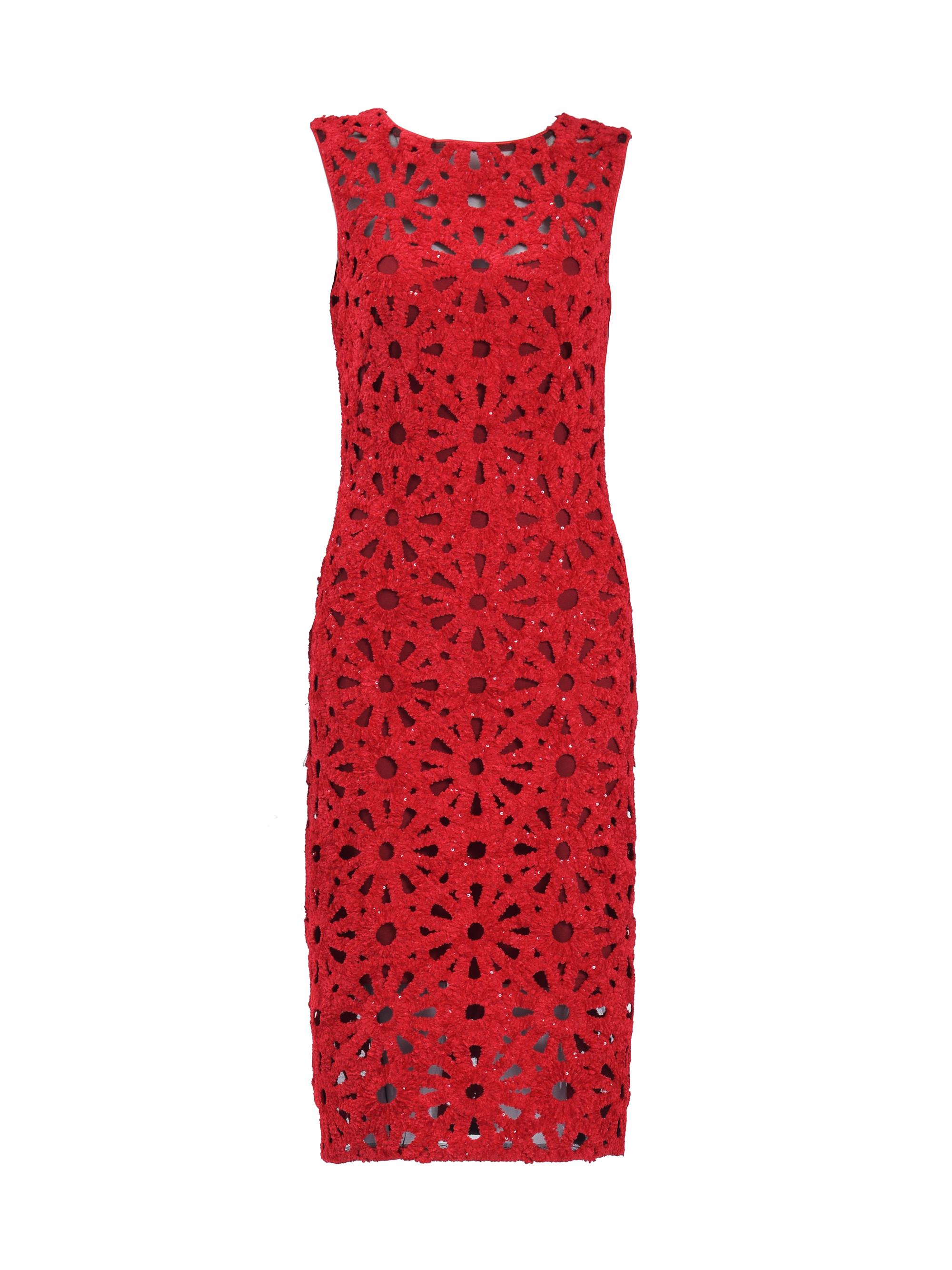 Tadashi Shoji Women's Floral Chenille Sleeveless Midi-Dress - Flame