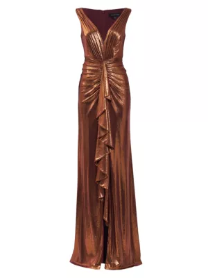 Shop Tadashi Shoji Metallic Jersey Draped Gown | Saks Fifth Avenue