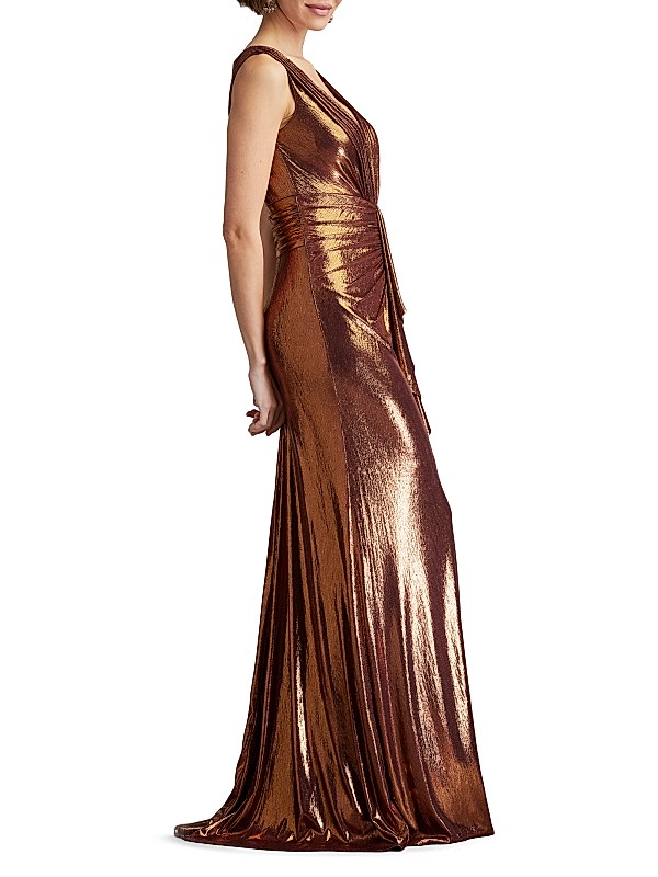 Shop Tadashi Shoji Metallic Jersey Draped Gown | Saks Fifth Shop Tadashi Shoji Metallic Jersey Draped Gown | Saks Fifth