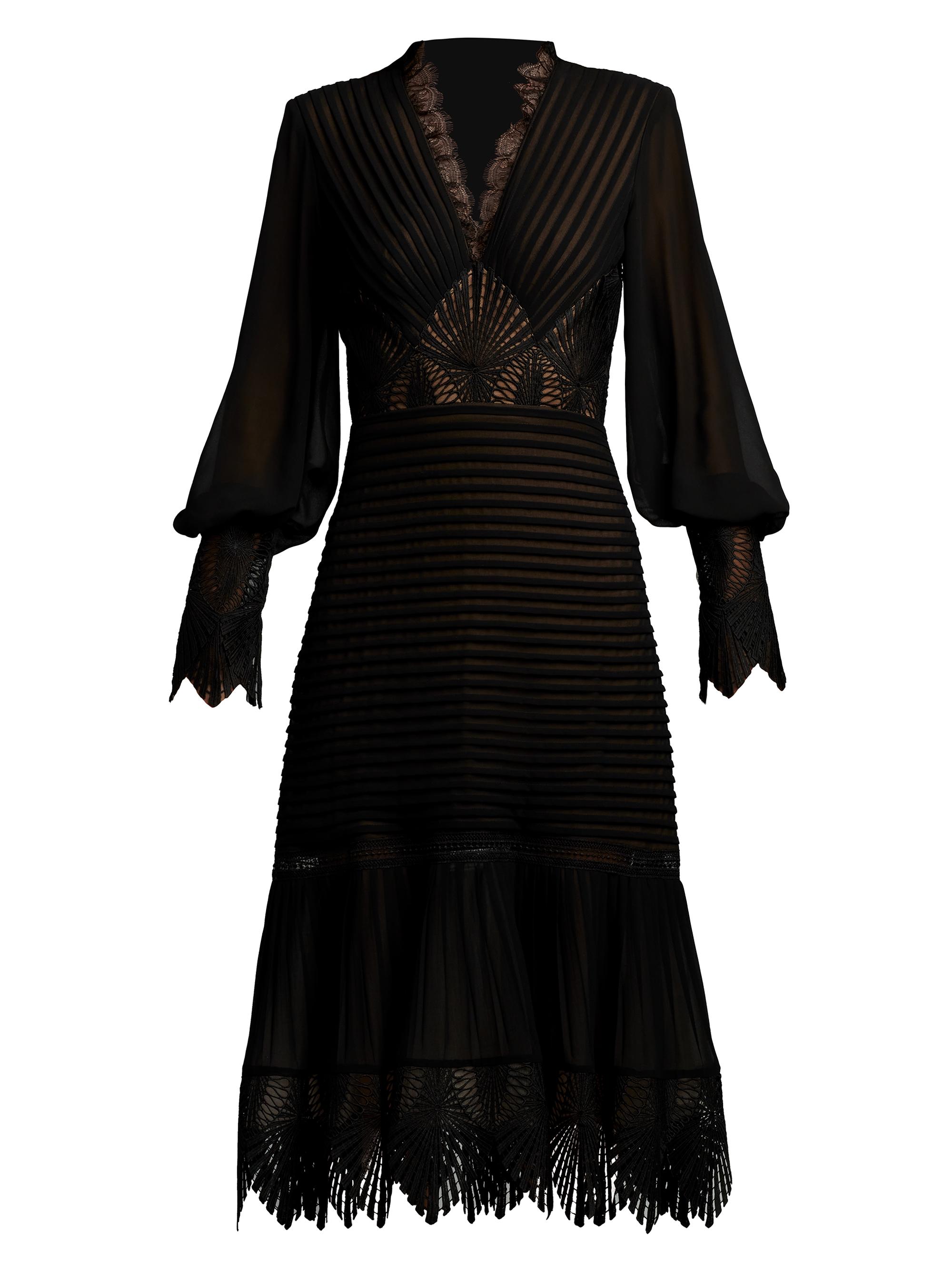 Tadashi Shoji Women's Chiffon Lace Ribbed Midi-Dress - Black Beige