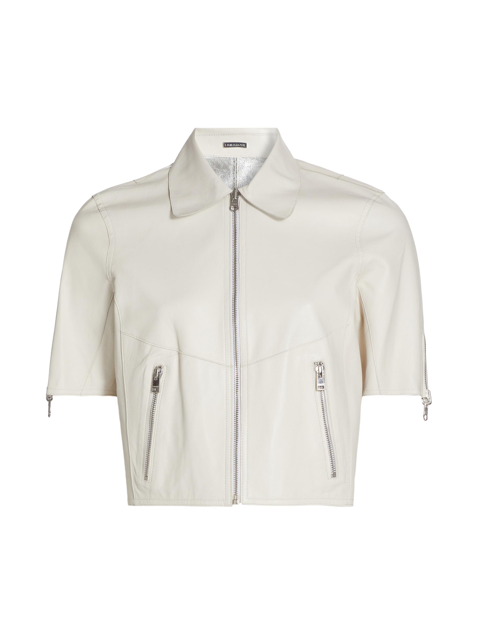 Lamarque Women's Sevana Reversible Leather Short-Sleeve Jacket - Winter White Silver