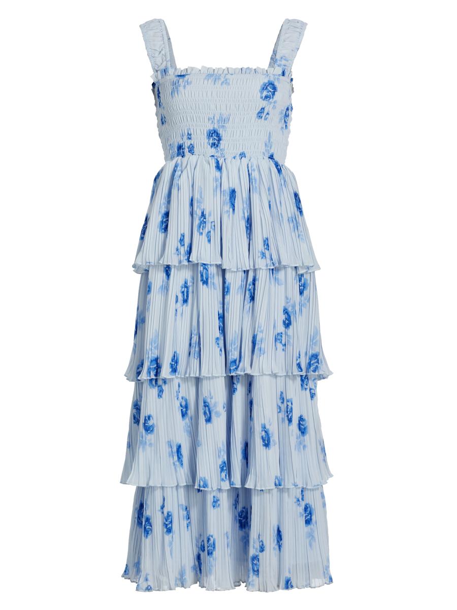 Ganni Pleated Georgette Top - Floral Shadow Flan | Garmentory
