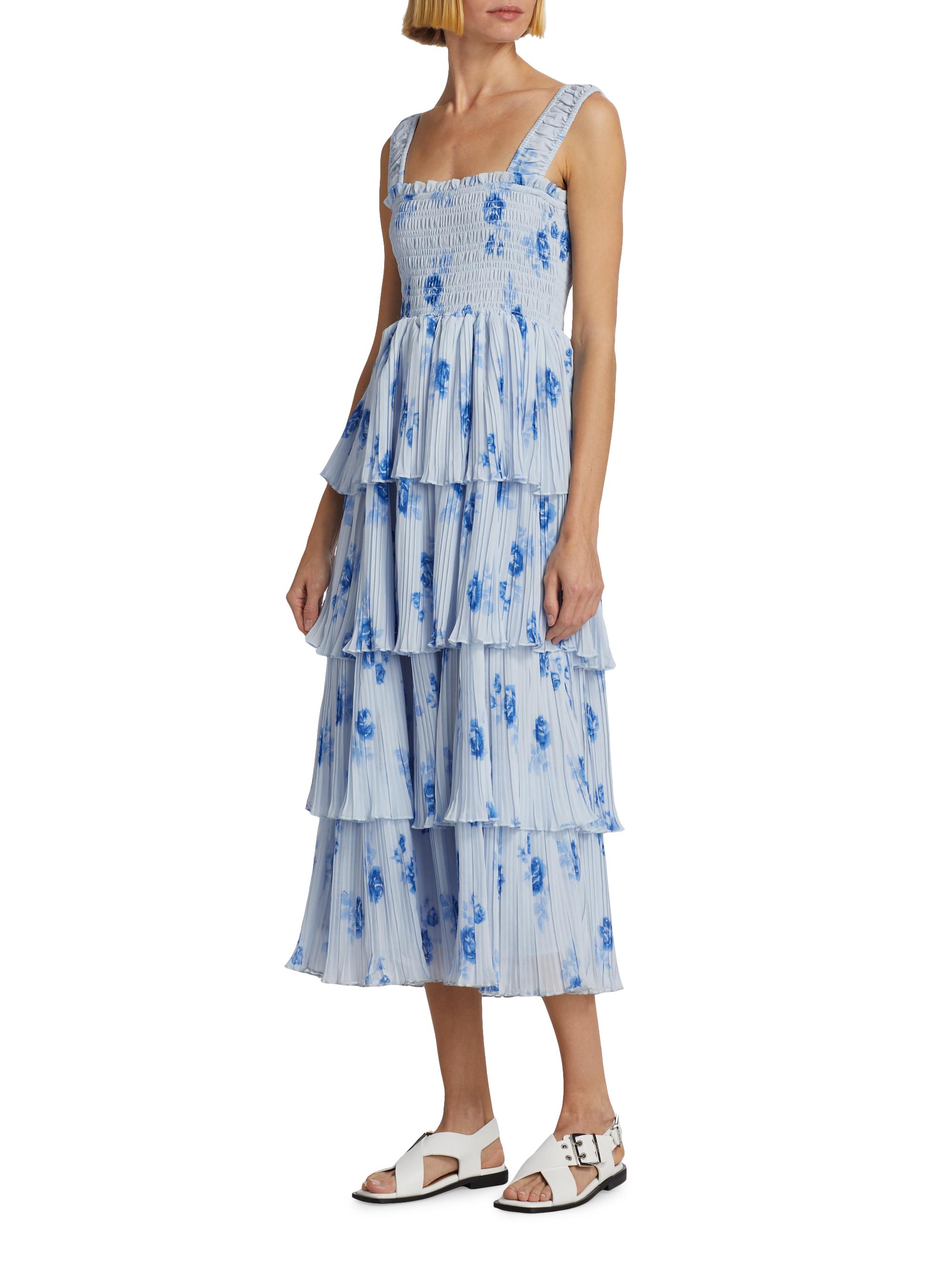 Ganni Floral Pleated Georgette Midi-Dress | Saks Fifth Avenue