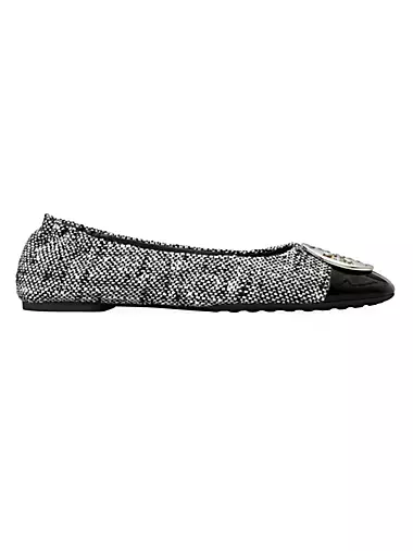 Claire Tweed & Patent Leather Cap-Toe Ballet Flats