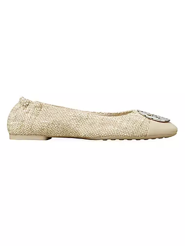 Claire Tweed & Leather Cap-Toe Ballet Flats