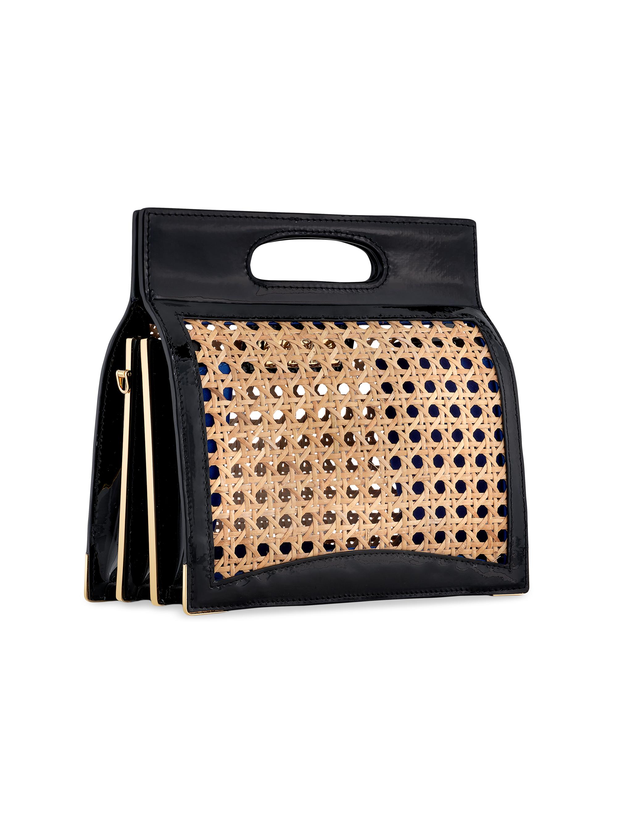 Tyler Ellis Women's Stella Handbag Leather and Natural Wicker Tall with Gold Hardware - Black