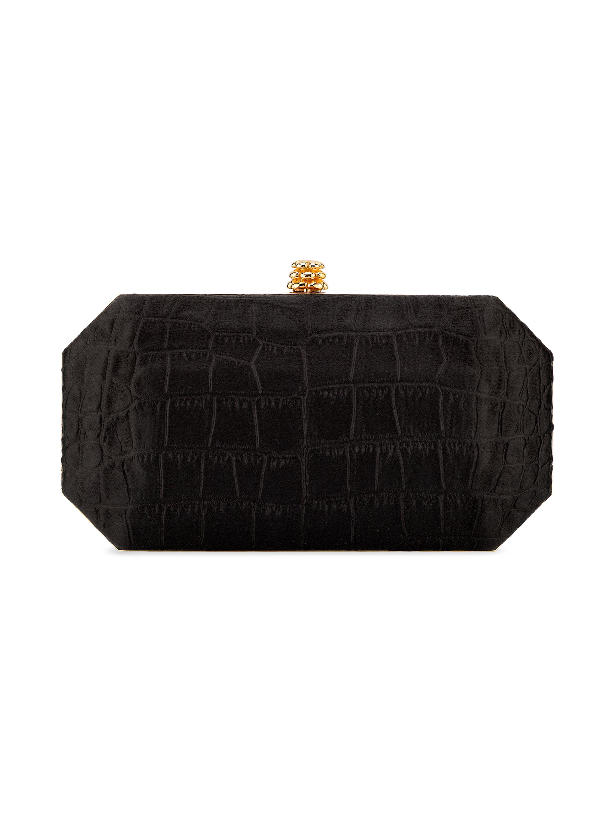 Tyler Ellis Women's Perry Clutch  in Stamped Satin with Gold Hardware - Black Diamond