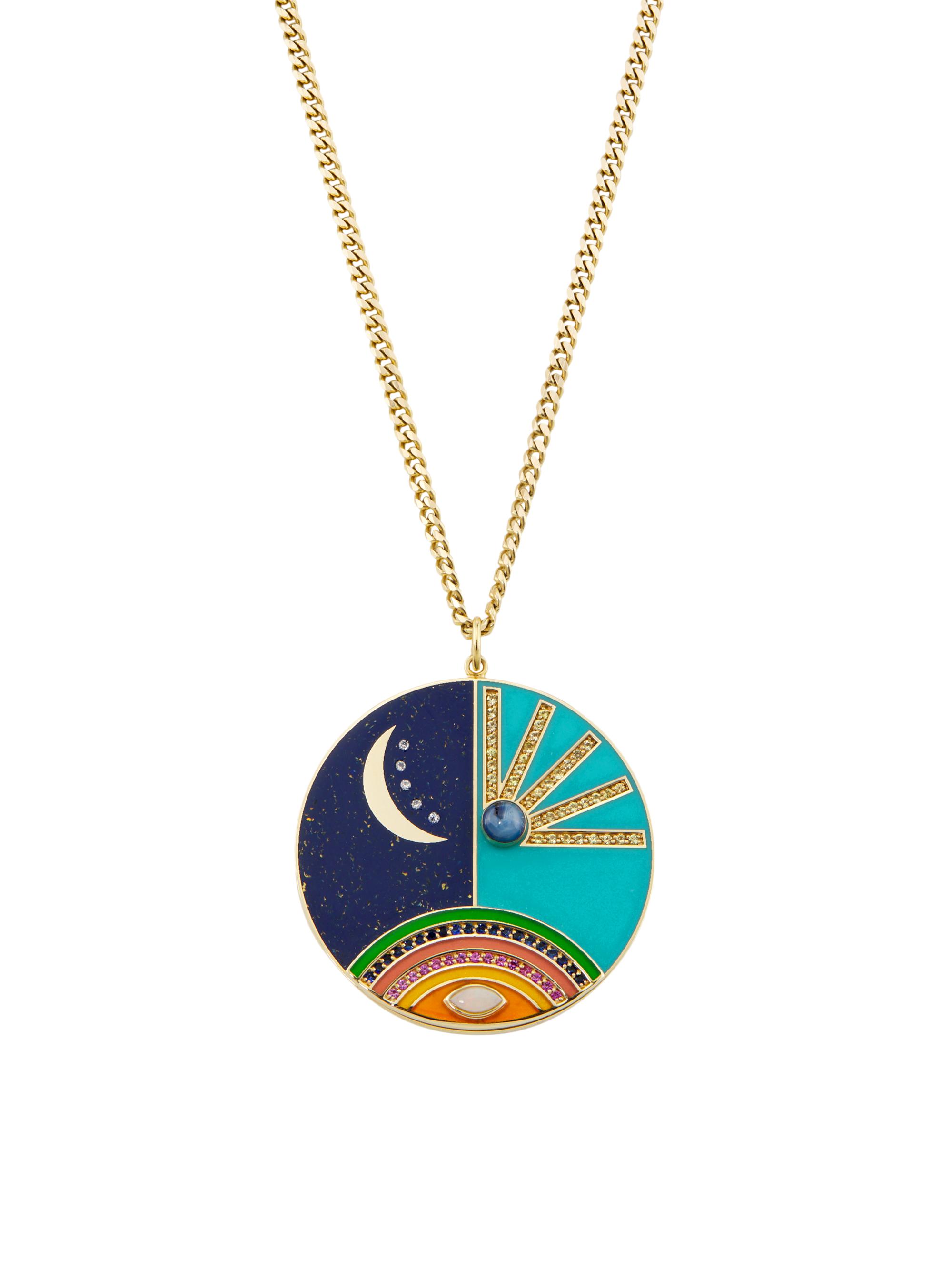 Andrea Fohrman Women's Enamel Day & Night 14K Yellow Gold, Multi-Stone & .025 TCW Diamond Pendant Necklace - Yellow Gold
