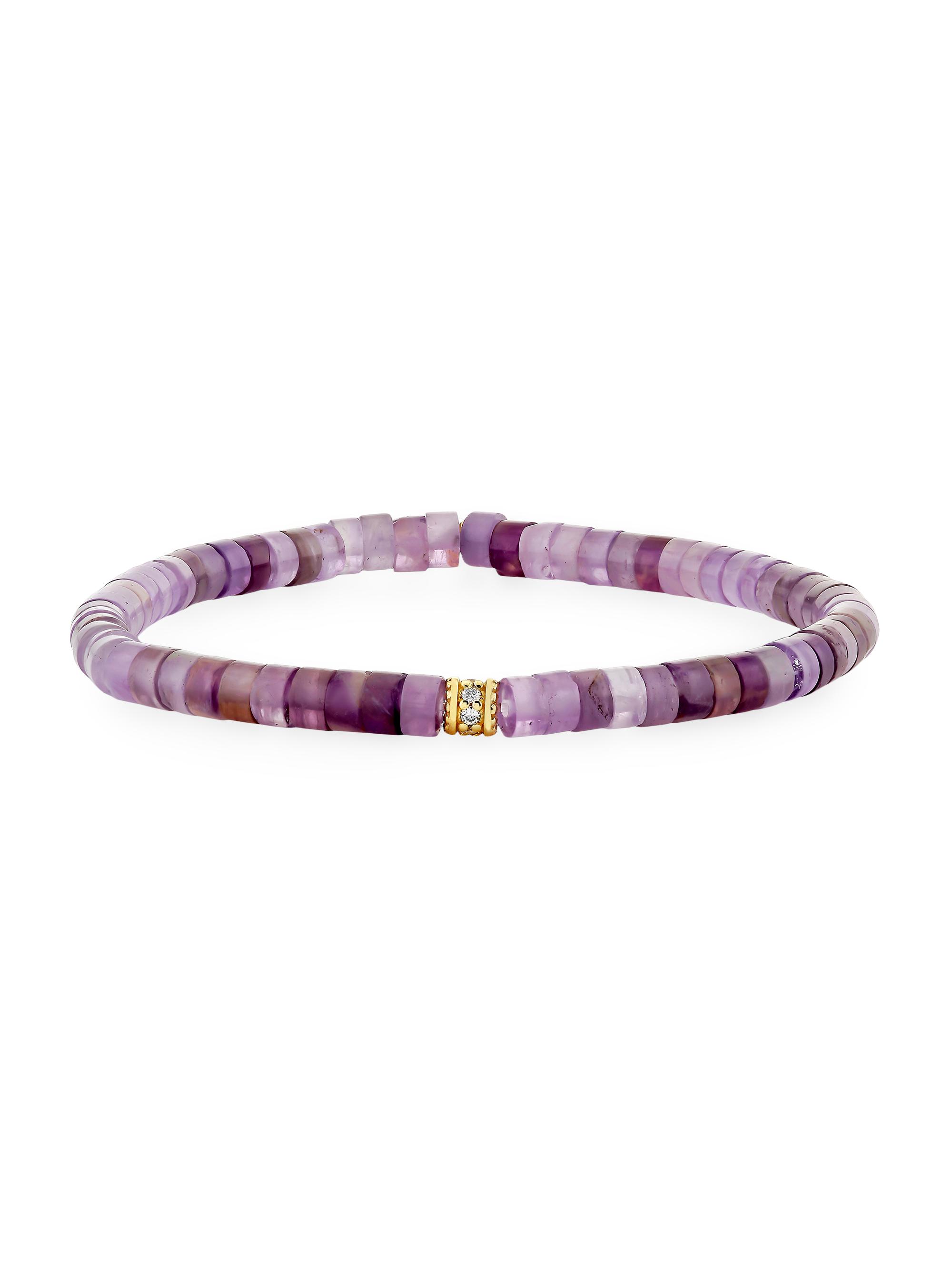 Sydney Evan Women's Under The Sea 14K Yellow Gold, 0.07 TCW Diamond & Amethyst Beaded Stretch Bracelet - Light Amethyst