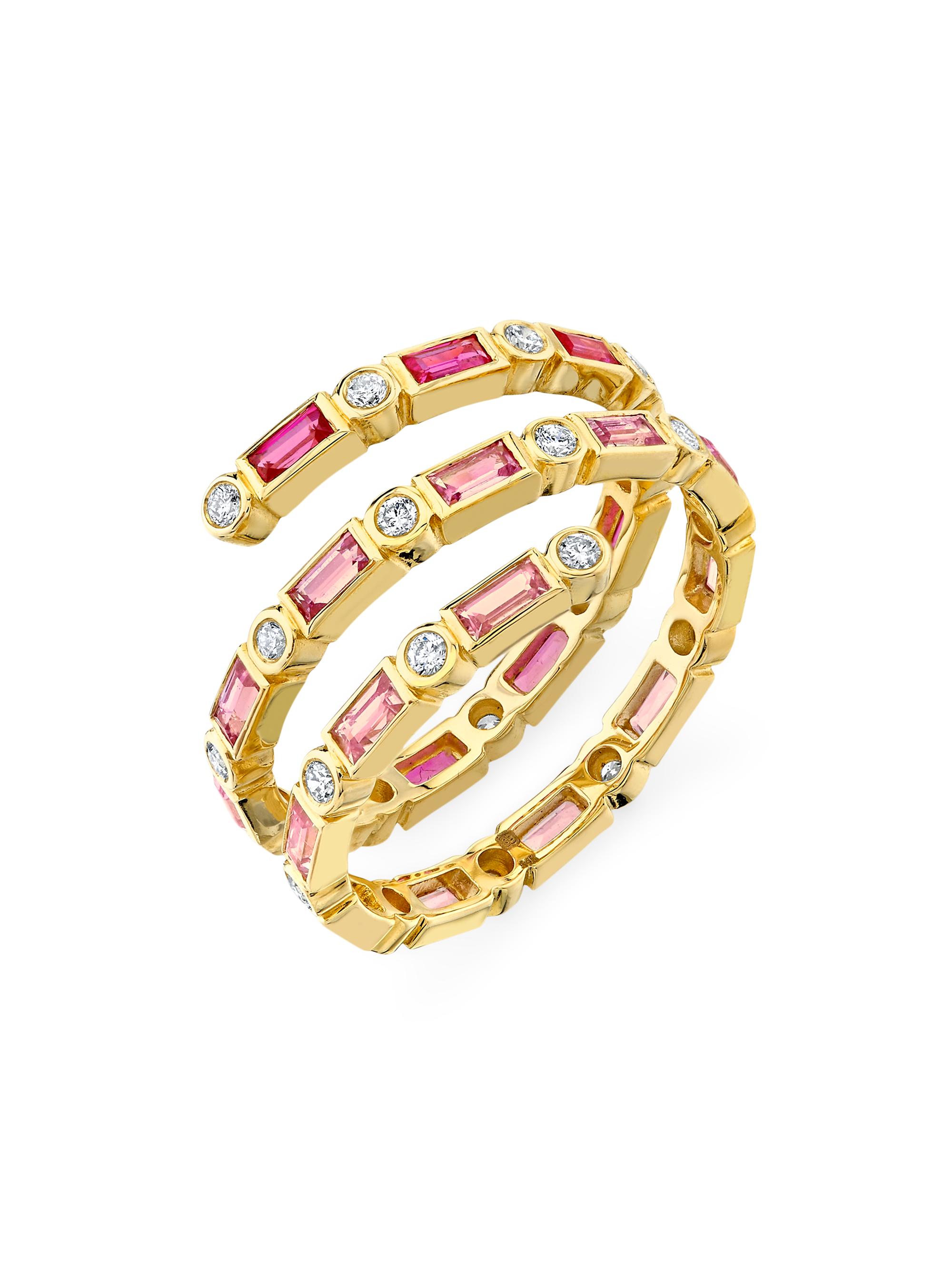 Sydney Evan Women's Under The Sea 14K Yellow Gold, Pink Sapphire & 0.31 TCW Diamond Coil Ring - Yellow Gold