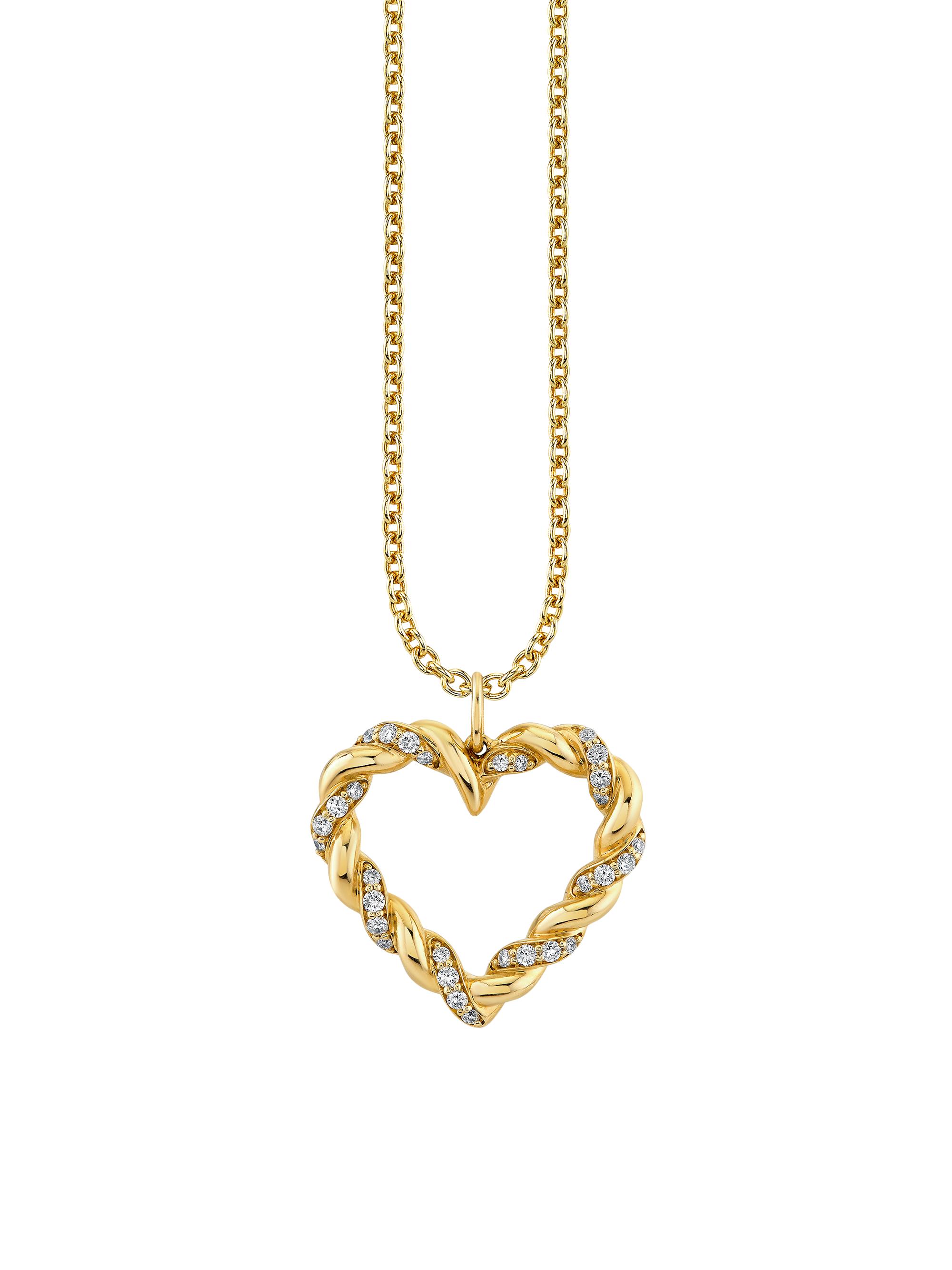 Sydney Evan Women's Overboard Pave Rope Heart Charm On 18" Light Tiffany Chain - Yellow Gold