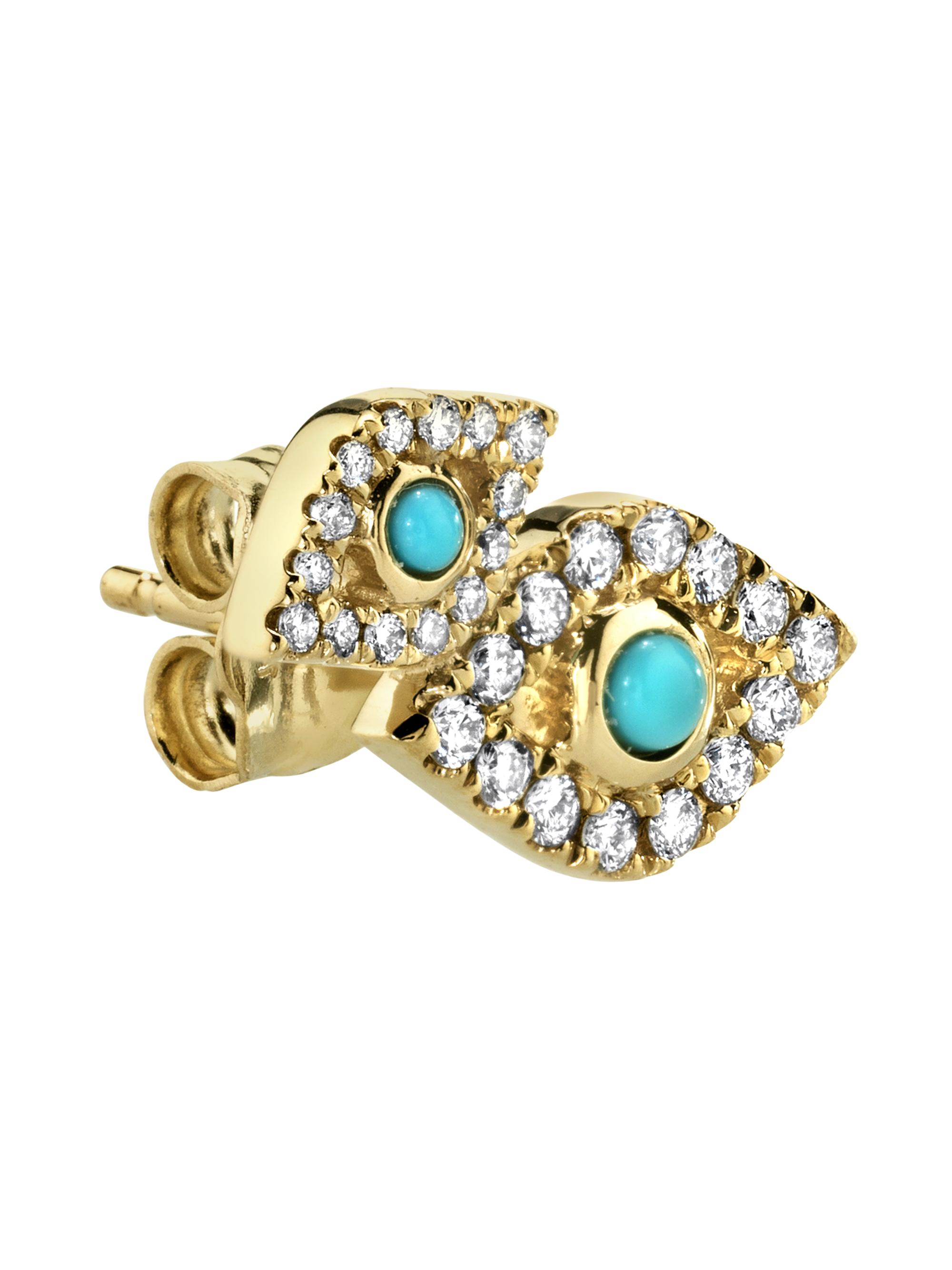 Sydney Evan Women's Overboard 14K Yellow Gold, Turquoise & 0.15 TCW Diamond Evil Eye Single Stud Earring - Yellow Gold