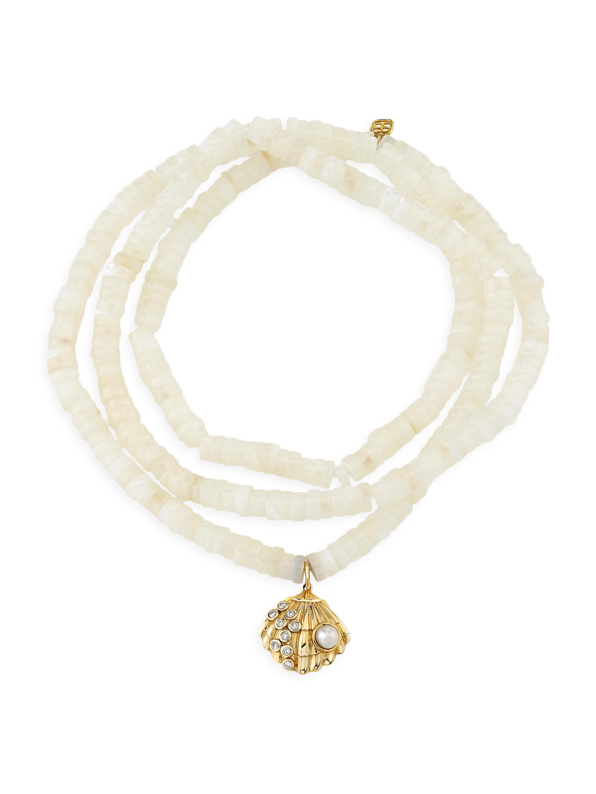 Sydney Evan Women's Under The Sea Clam Shell14K Yellow Gold, Pearls & 0.05 TCW Diamond Necklace - Mother Of Pearl