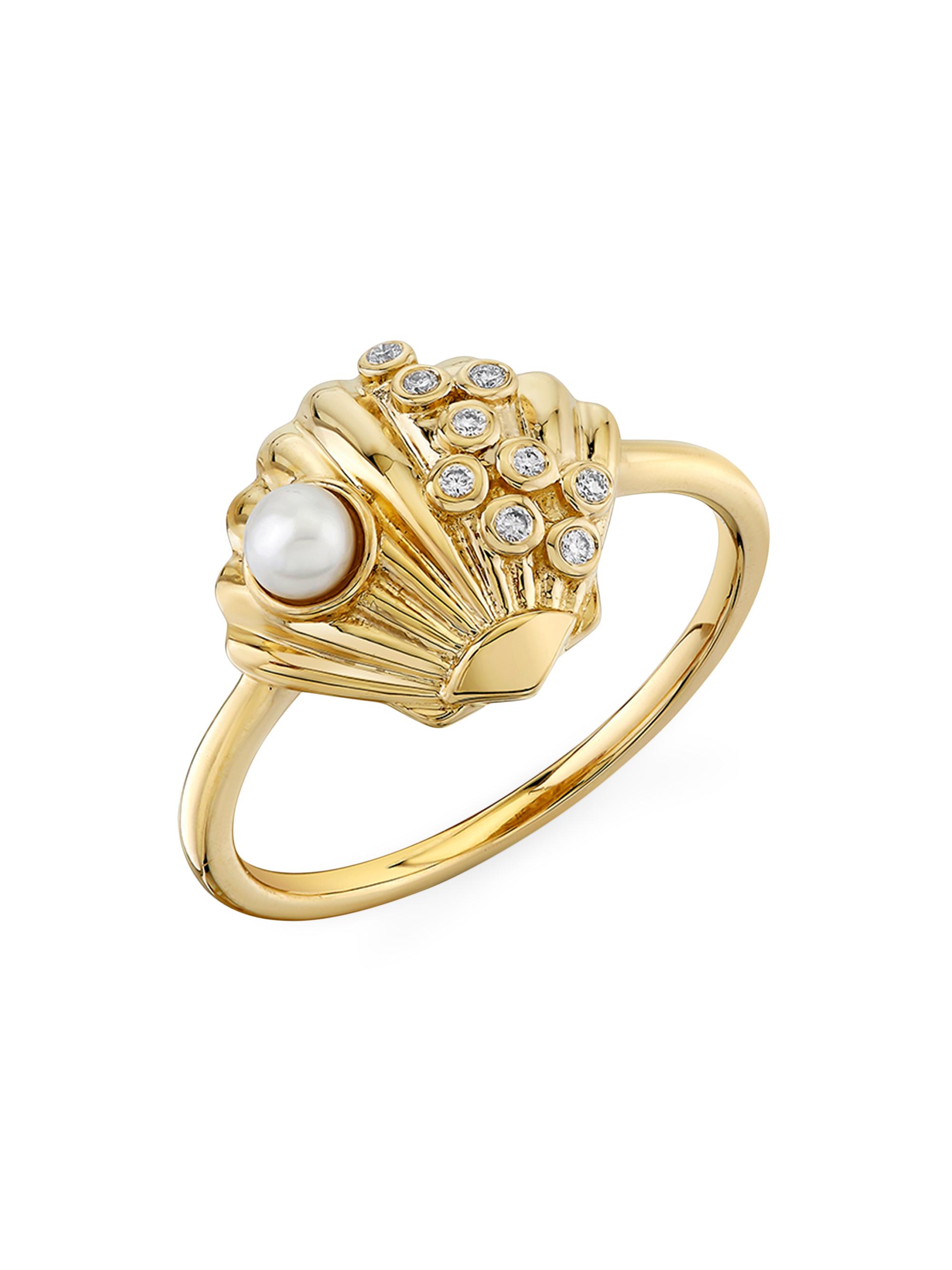 Sydney Evan Women's Under The Sea Clam Shell 14K Yellow Gold, Freshwater Pearl & 0.05 TCW Diamond Ring - Yellow Gold