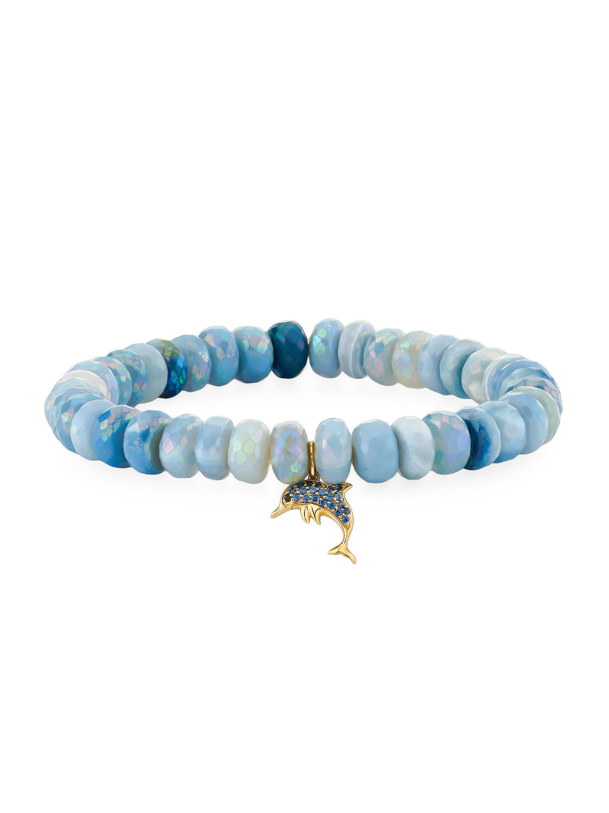 Sydney Evan Women's Under The Sea 14K Yellow Gold, 0.01 TCW Black Diamond & African Opal Bead Stretch Bracelet - Blue