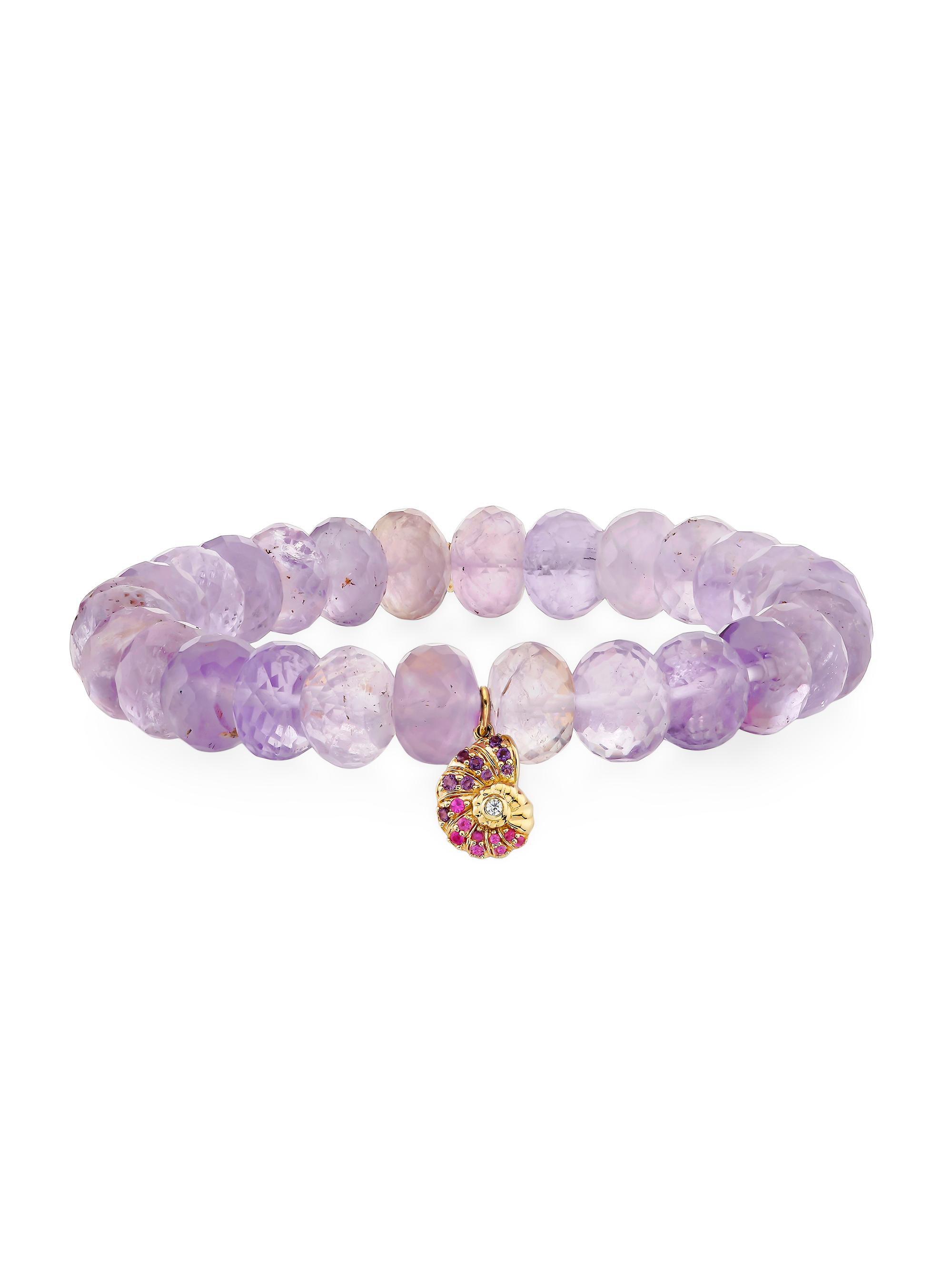 Sydney Evan Women's Under The Sea 14K Yellow Gold, Pink Sapphire & 0.04 TCW Diamond Stretch Bracelet - Amethyst