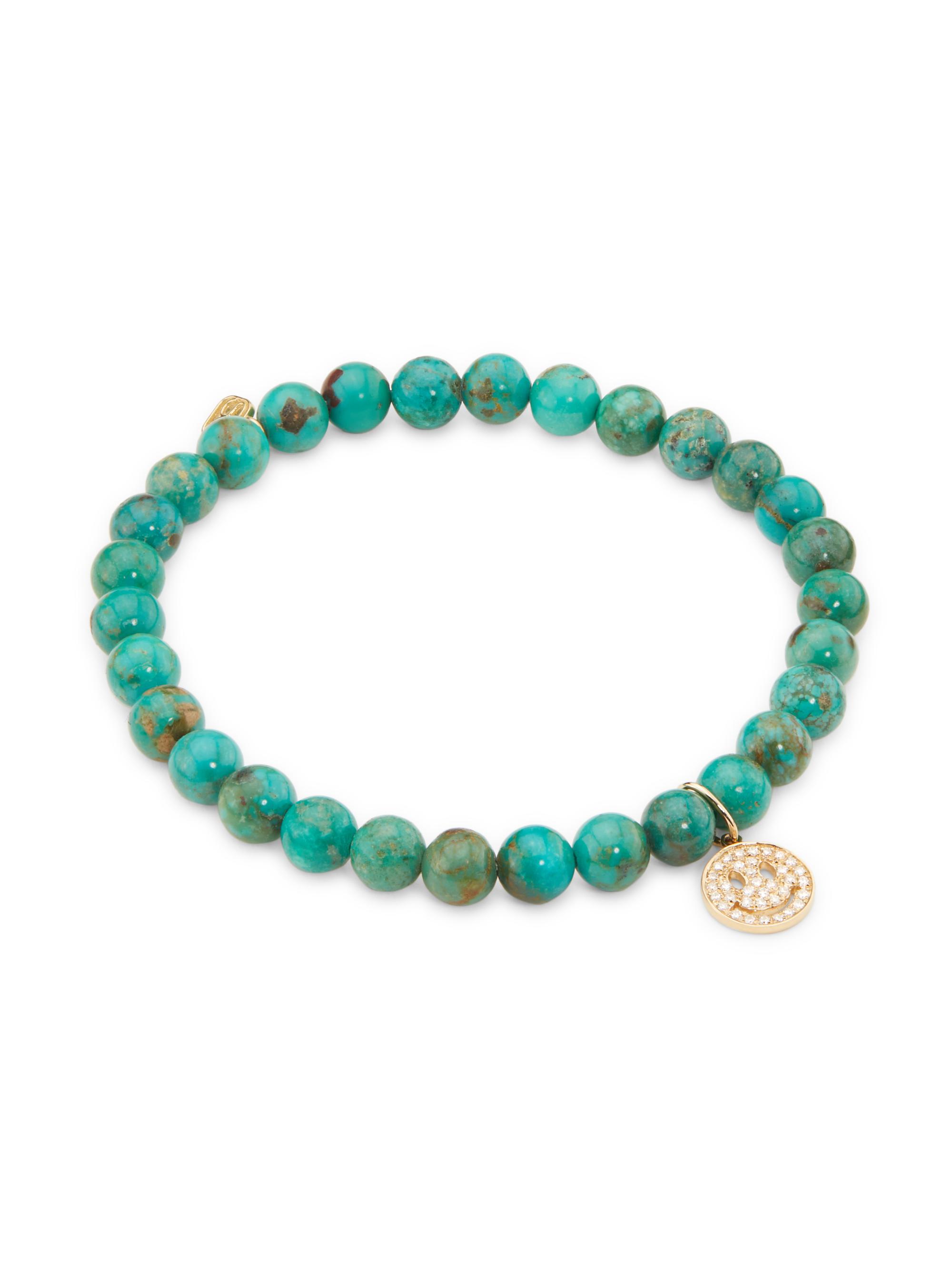 Sydney Evan Women's Overboard 14K Yellow Gold, Turquoise & 0.15 TCW Diamond Beaded Stretch Bracelet - Turquoise