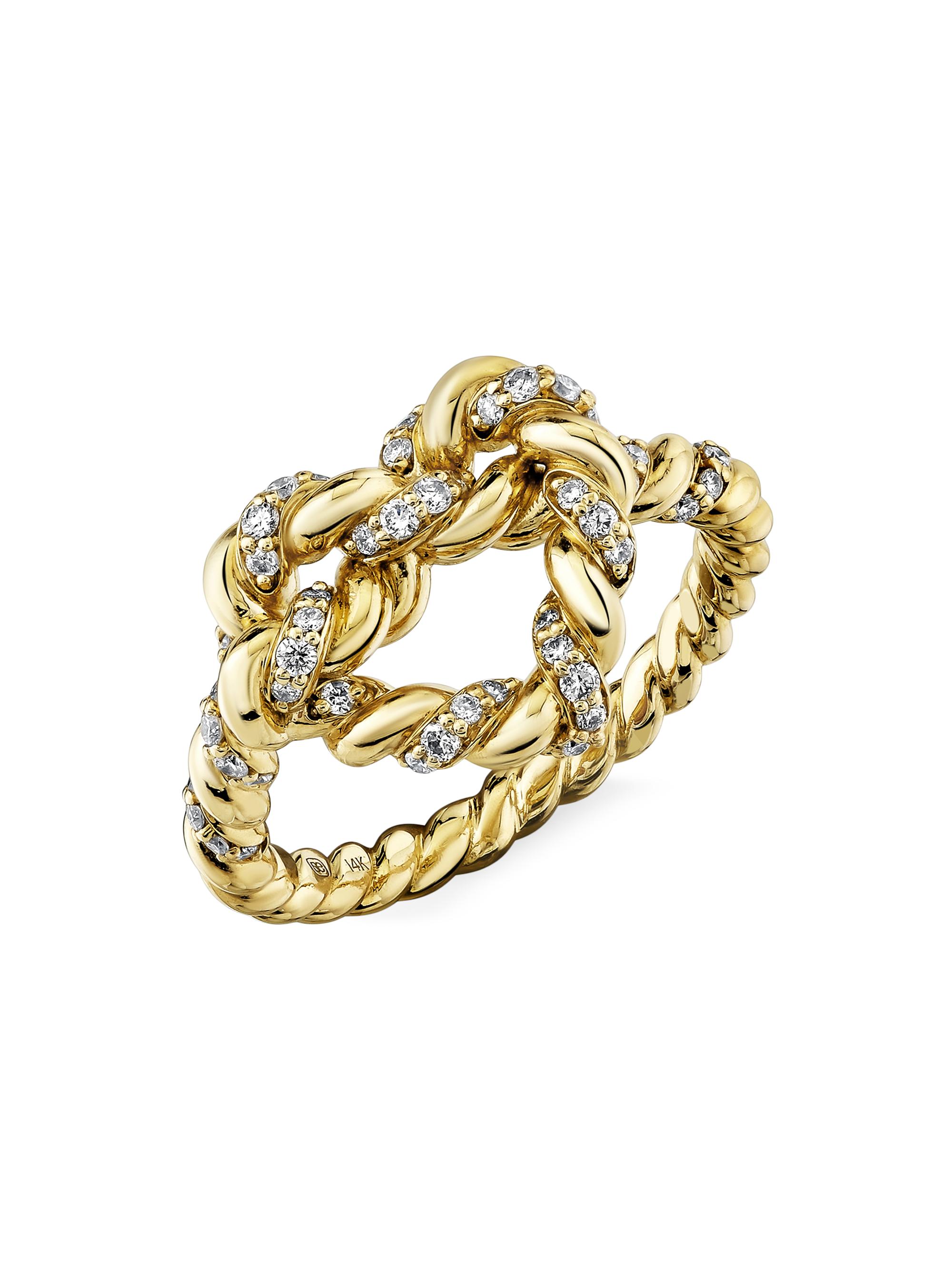 Sydney Evan Women's Overboard 14K Yellow Gold & 0.32 TCW Diamond Heart Knot Ring - Yellow Gold