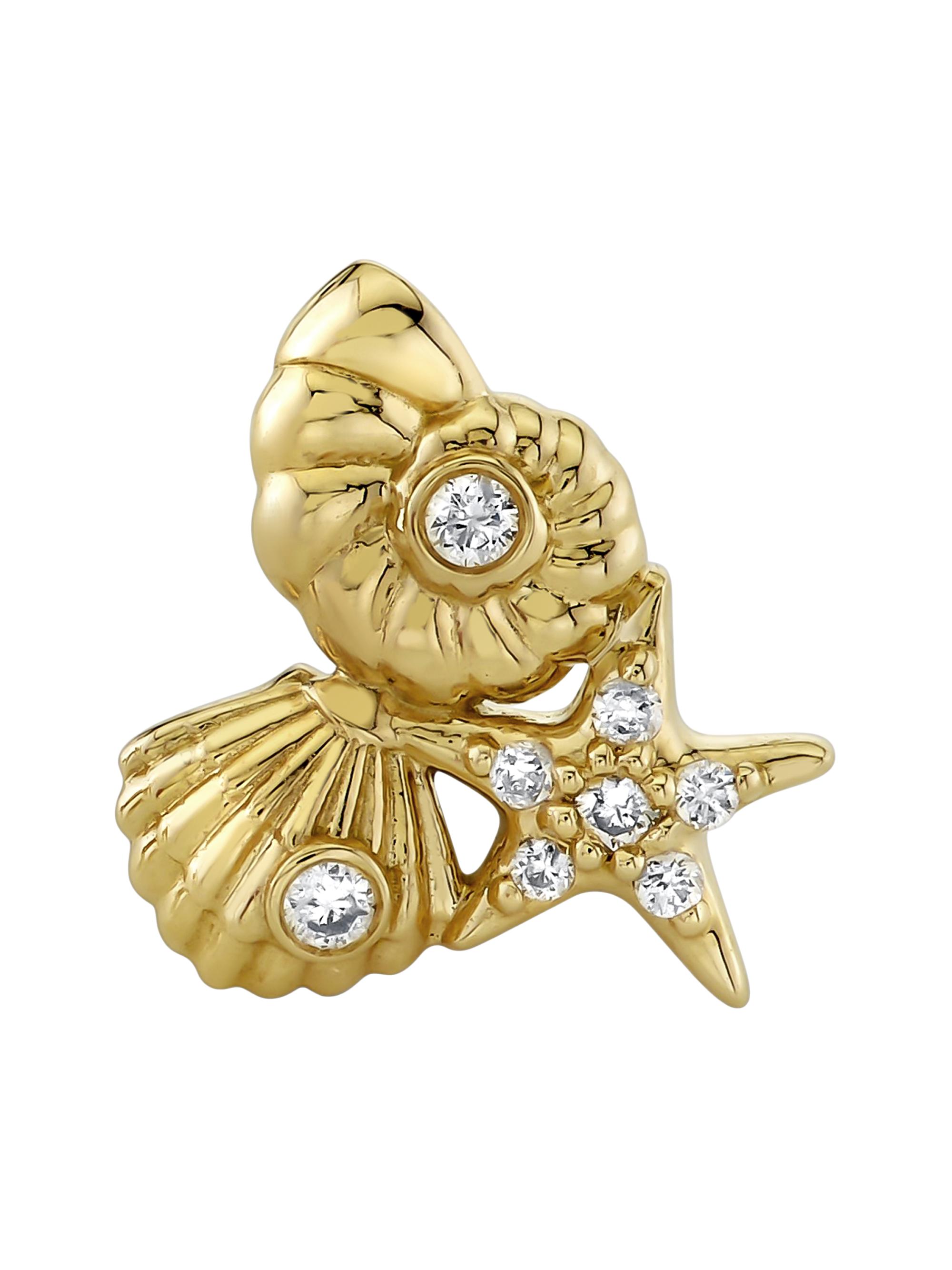 Sydney Evan Women's Under The Sea 14K Yellow Gold & 0.03 TCW Diamond Cluster Stud Earring - Yellow Gold