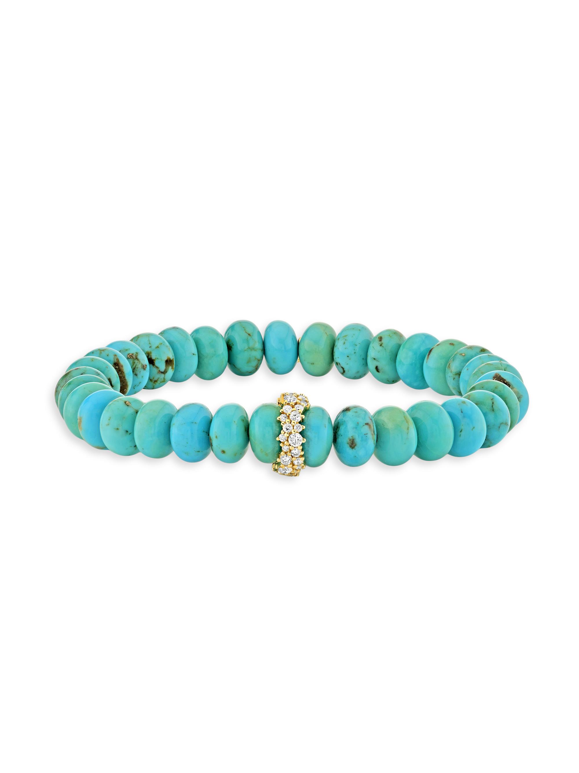 Sydney Evan Women's Overboard 14K Yellow Gold, Turquoise & 0.44 TCW Diamond Stretch Bracelet - Turquoise