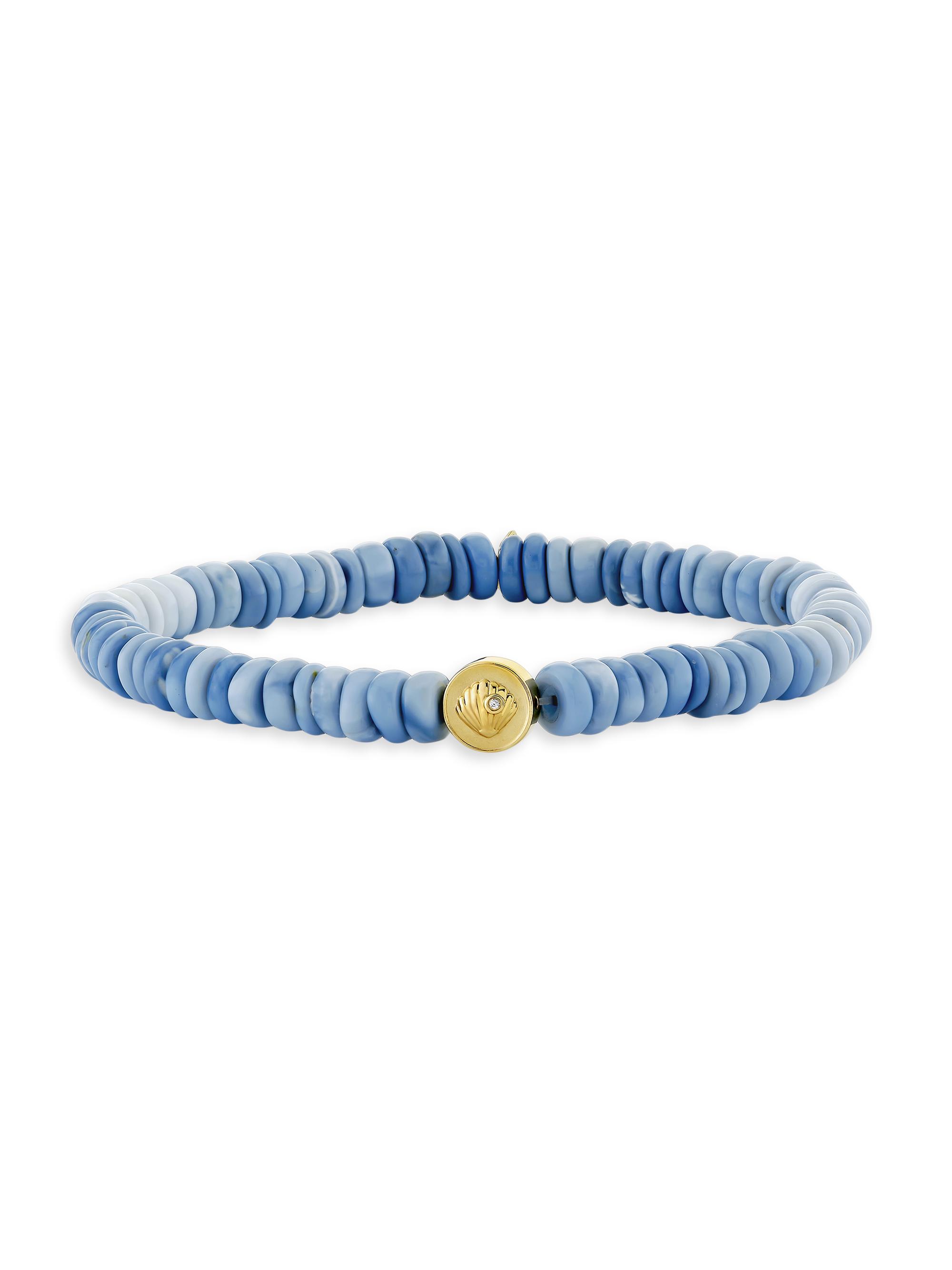 Sydney Evan Women's Under The Sea 14K Yellow Gold & Blue Opal Starfish Clam Shell Stretch Bracelet - Blue
