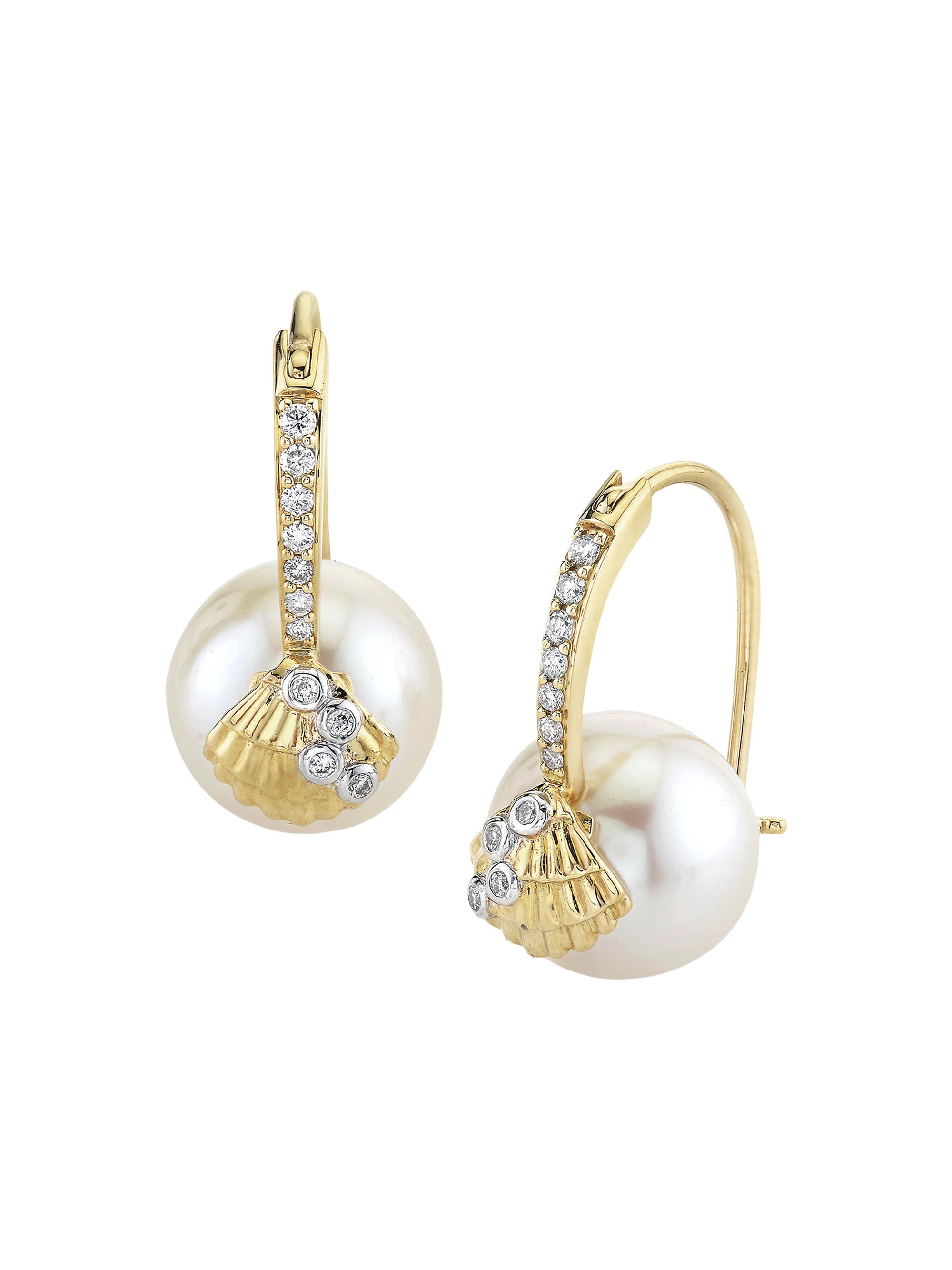 Sydney Evan Women's Under The Sea 14K Yellow Gold, Freshwater Pearl & 0.15 TCW Diamond Earrings - Fresh Water Pearl