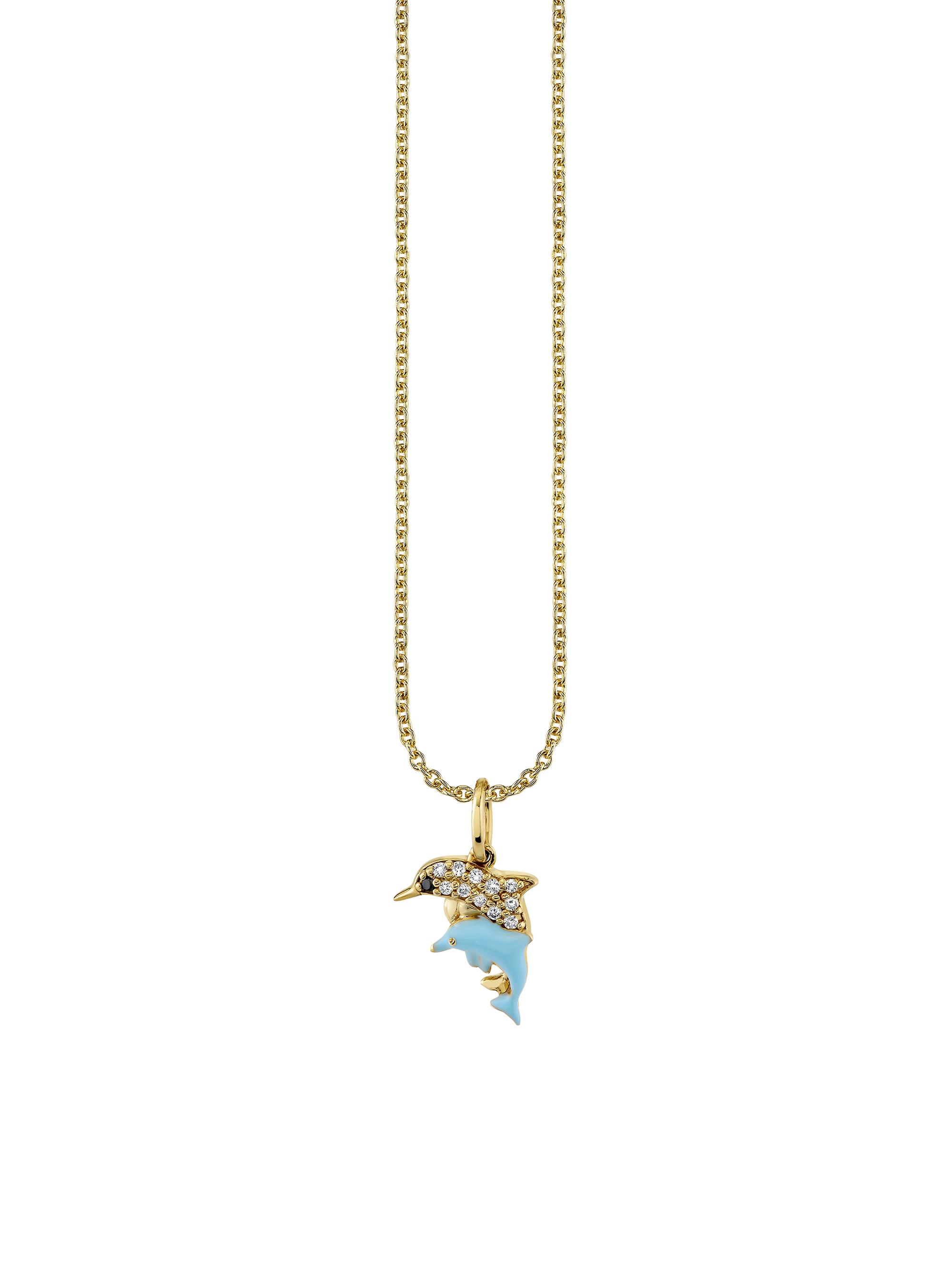 Sydney Evan Women's Under The Sea 14K Yellow Gold, 0.03 TCW Diamond & Enamel Dolphin Family Pendant Necklace - Yellow Gold