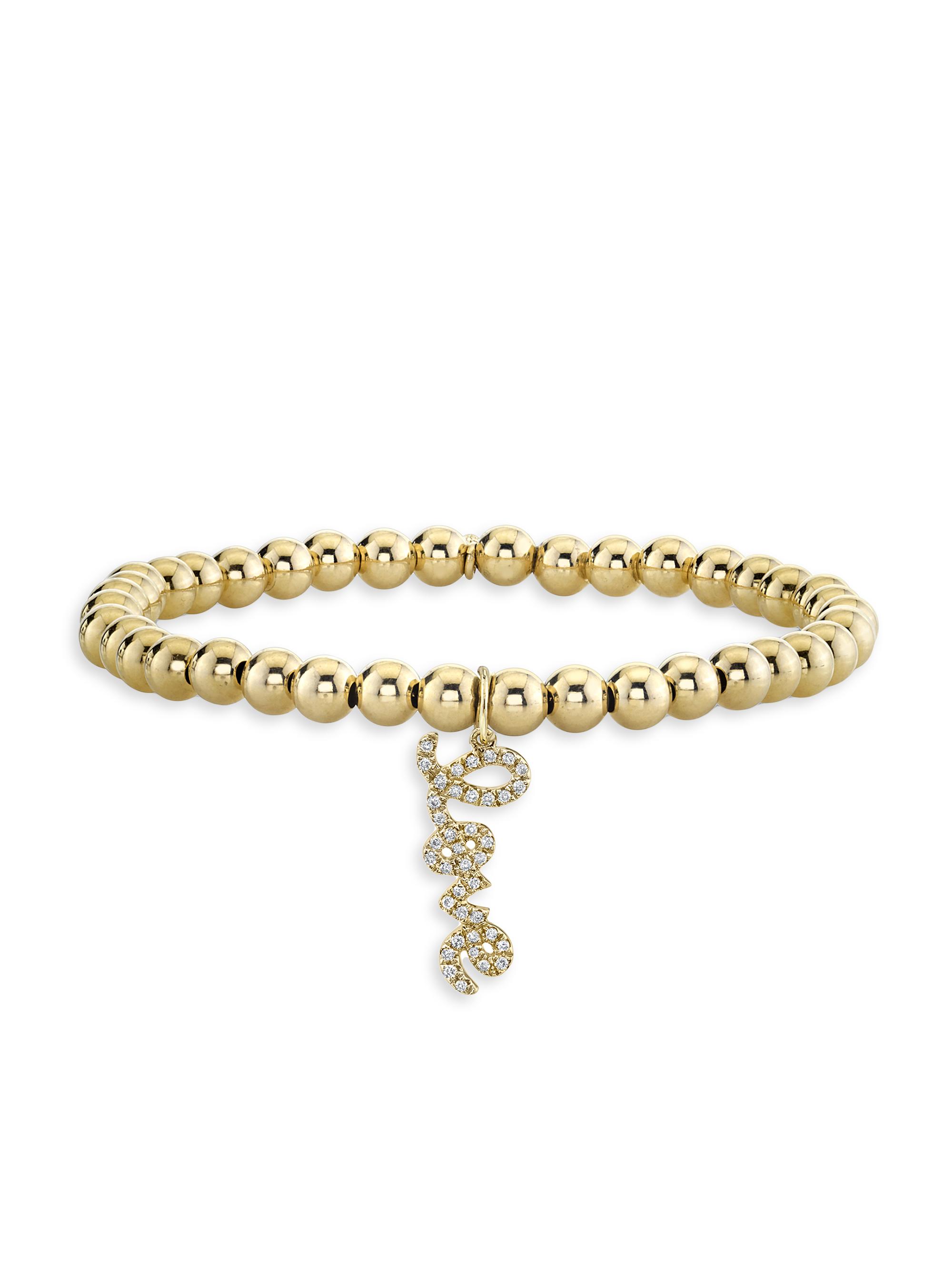 Sydney Evan Women's Under The Sea Love Script 14K Yellow Gold & 0.12 TCW Diamond Beaded Bracelet - Yellow Gold