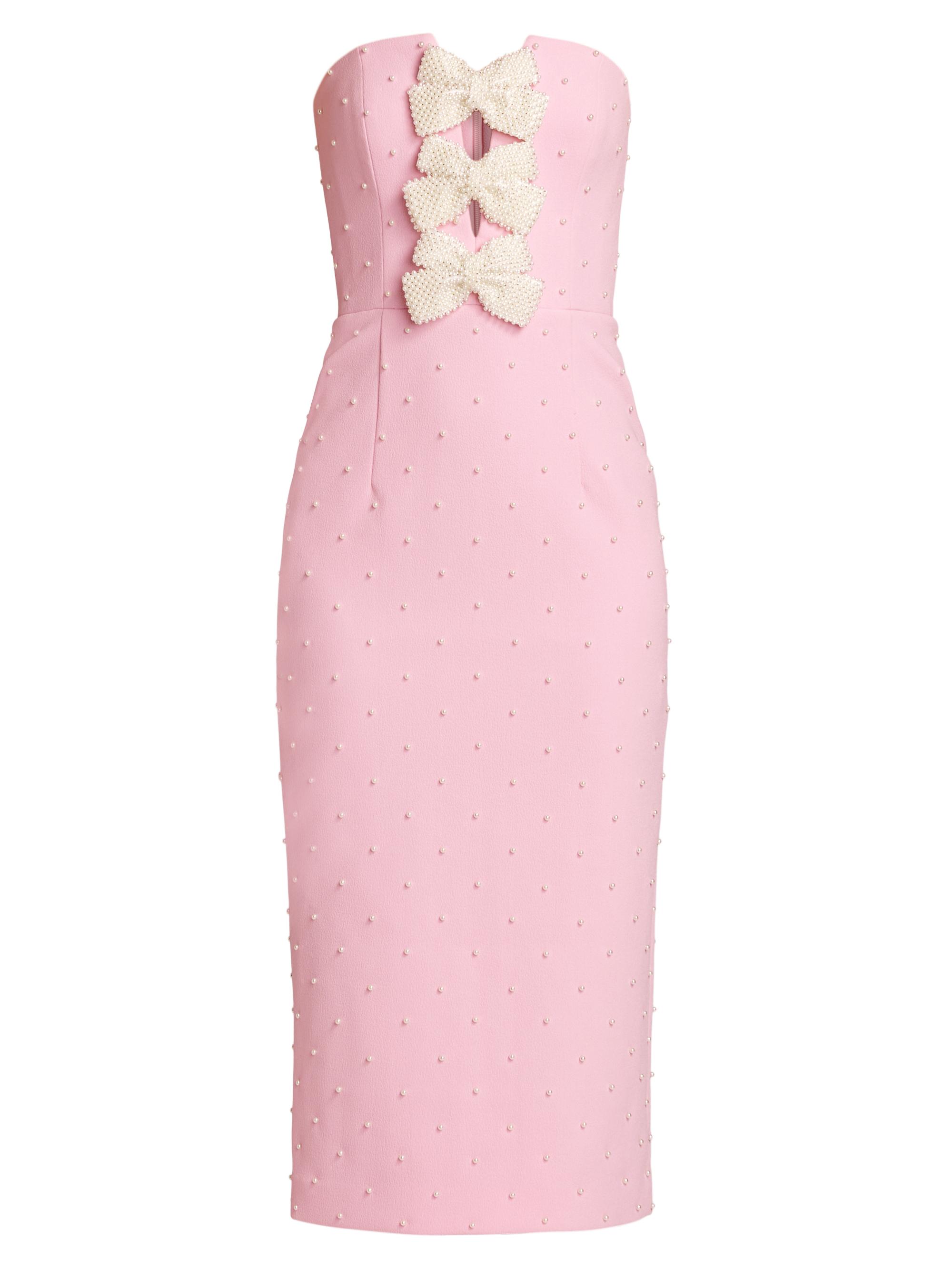Rebecca Vallance Women's Veronica Pearl Bow Strapless Midi-Dress - Pink