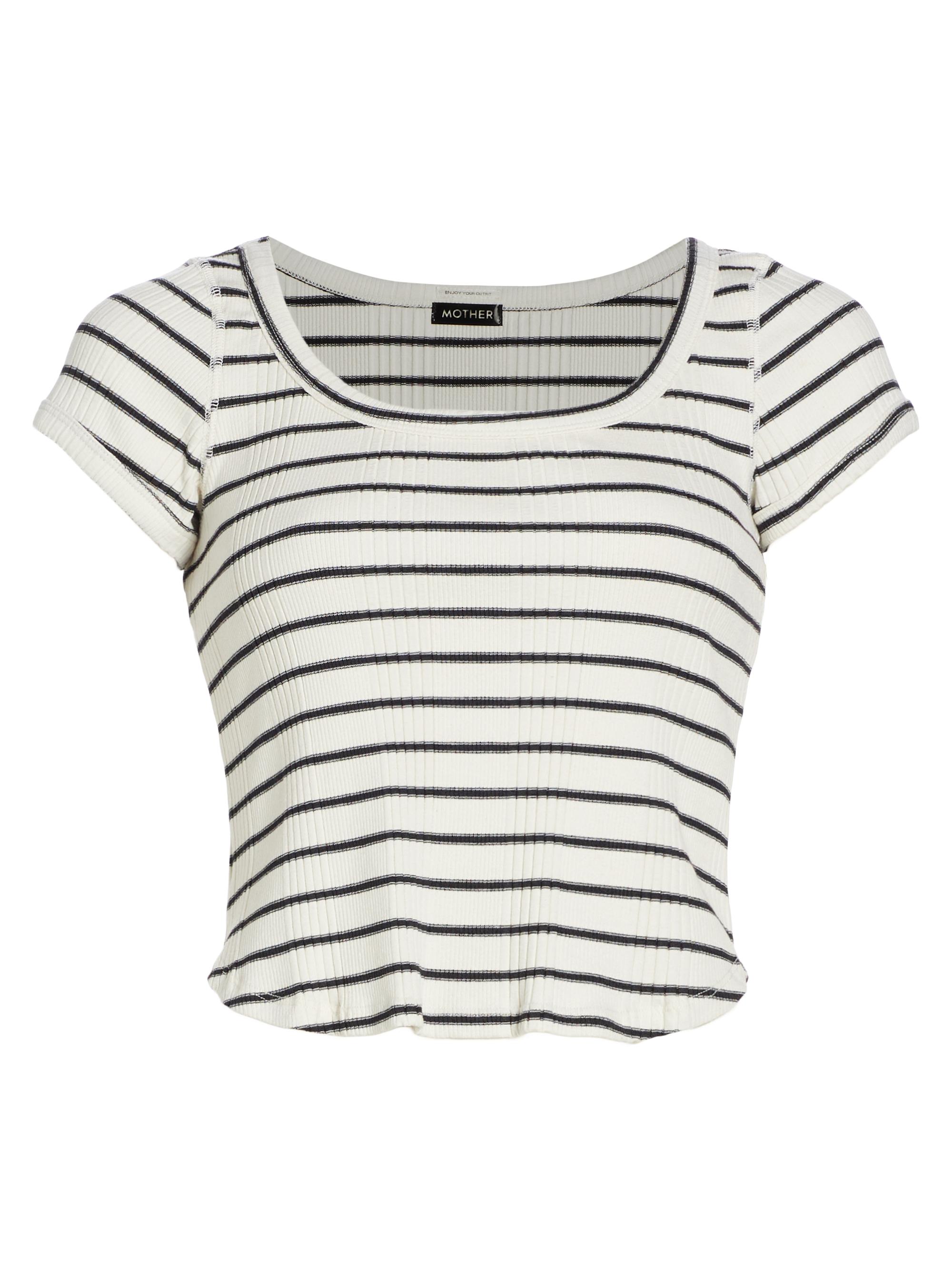 Mother Women's The Itty Bitty Cotton-Blend Scoopneck Top - Black And White Stripe