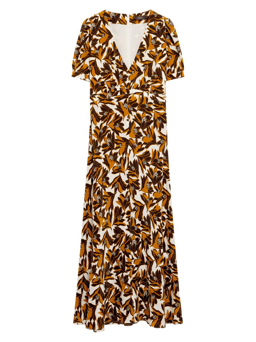 【送料 関税込】’S Max Mara Cuore floral midi dress $895 'S Max Mara Women's Yellow Silk Floral Cuore A-Line