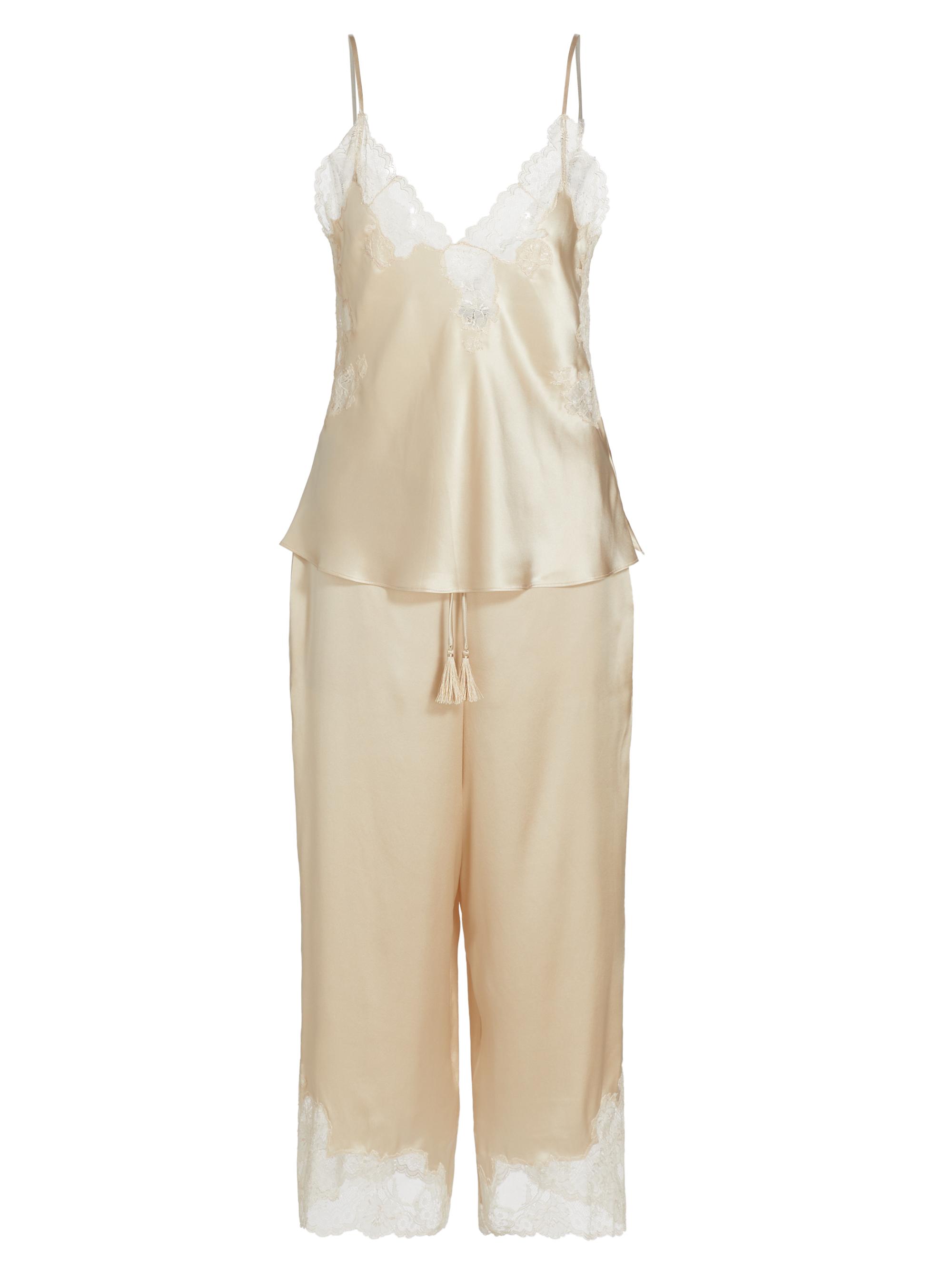 Natori Women's Lolita Silk & Floral Lace Crop Pajamas - Beige